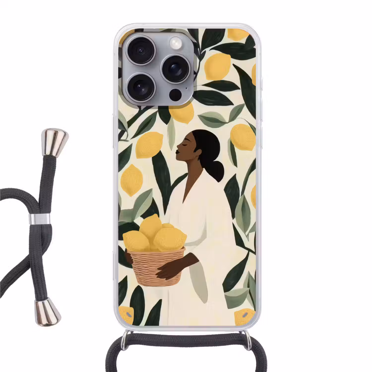 Vrouw - Mand - Citroenen - Bladeren Hoesje iPhone 16 Pro Max met koord klein -3d