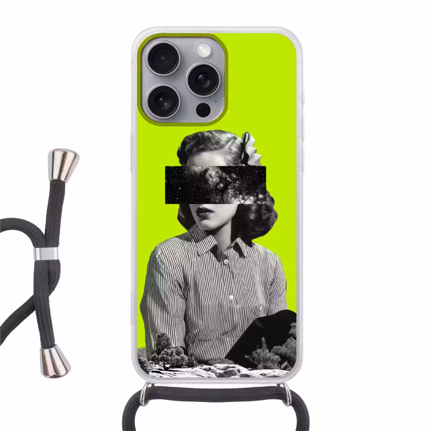 Vrouw - Sterrenhemel - Groen Hoesje iPhone 16 Pro Max met koord klein -3d