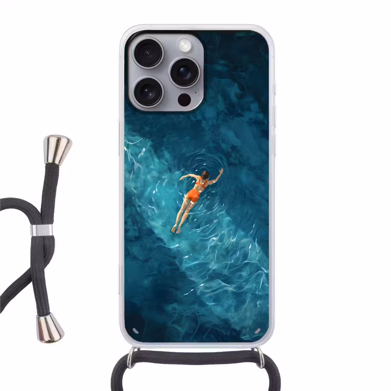 Vrouw - Water - Bikini - Oranje Hoesje iPhone 16 Pro Max met koord klein -3d