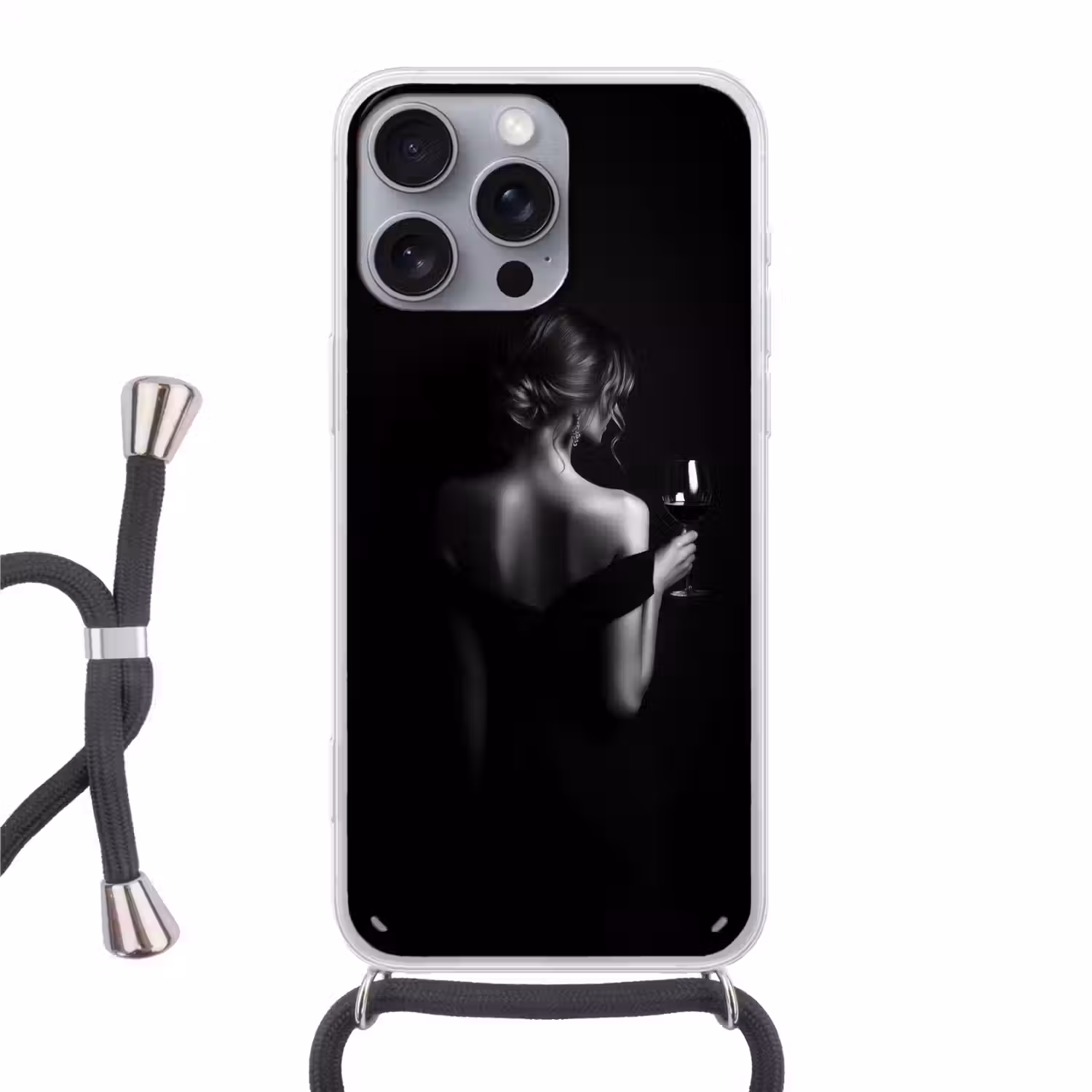 Vrouw - Wijn - Jurk Hoesje iPhone 16 Pro Max met koord klein -3d