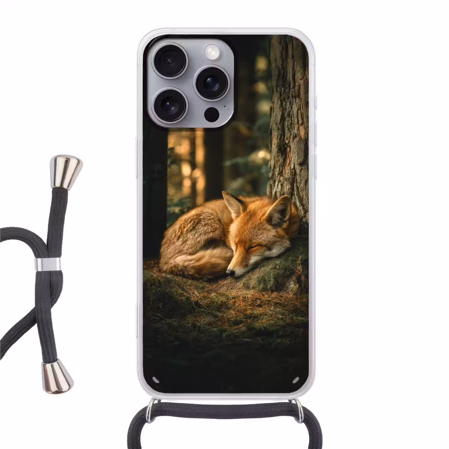 Vos - Bos - Slapen Hoesje iPhone 16 Pro Max met koord klein -3d