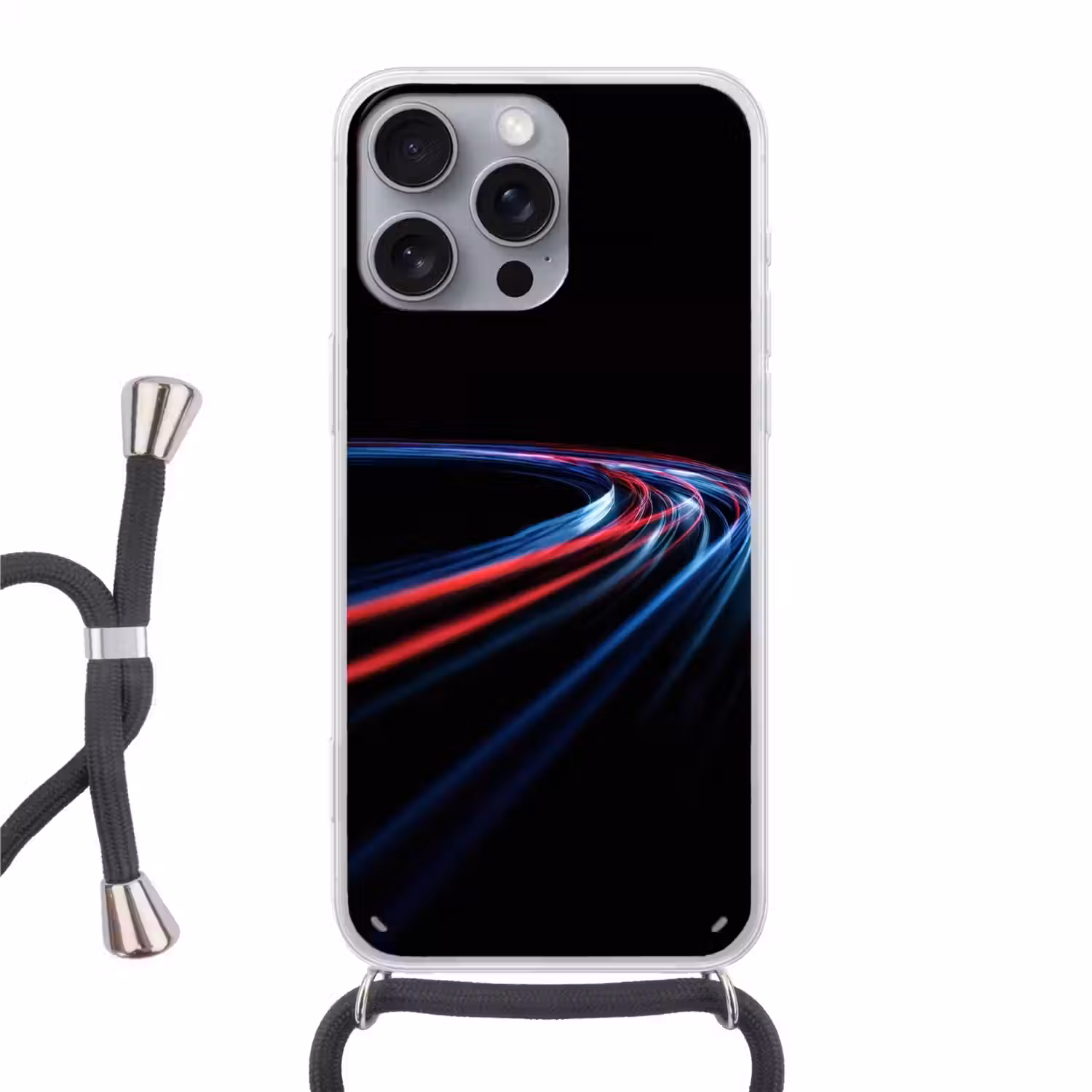 Gaming - Lichtbanen - Golvend - Rood Hoesje iPhone 16 Pro Max met koord klein -3d