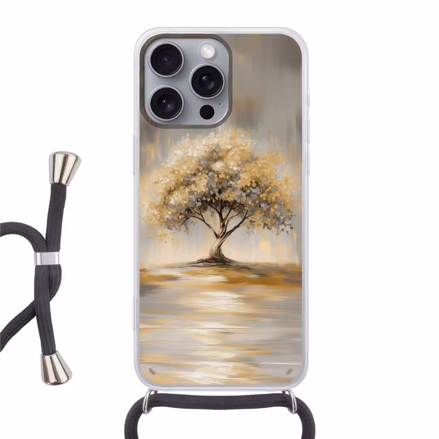 Schilderij - Boom - Abstract - Bladeren Hoesje iPhone 16 Pro Max met koord klein -3d