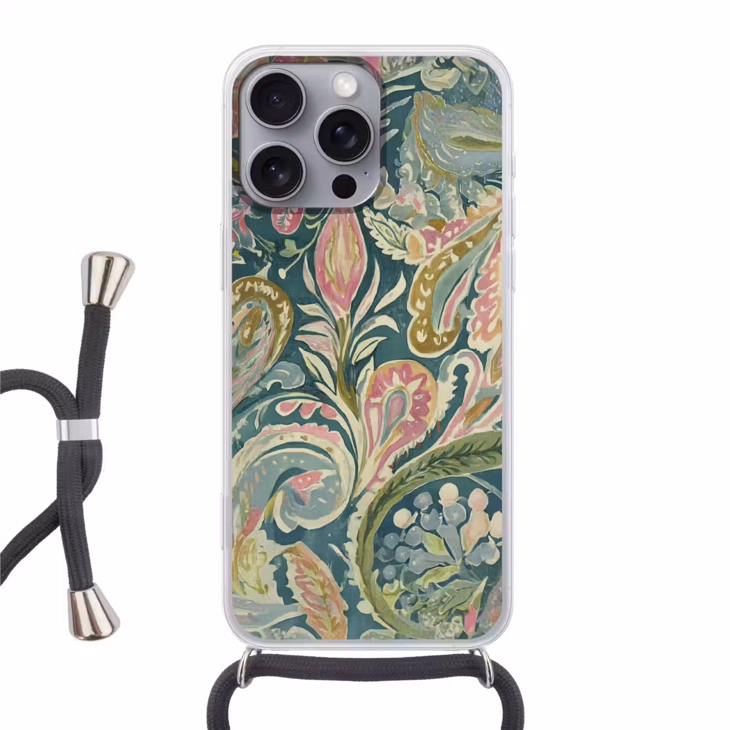 Patroon - Kleurrijk - Sierlijk - Groen Hoesje iPhone 16 Pro Max met koord klein -3d