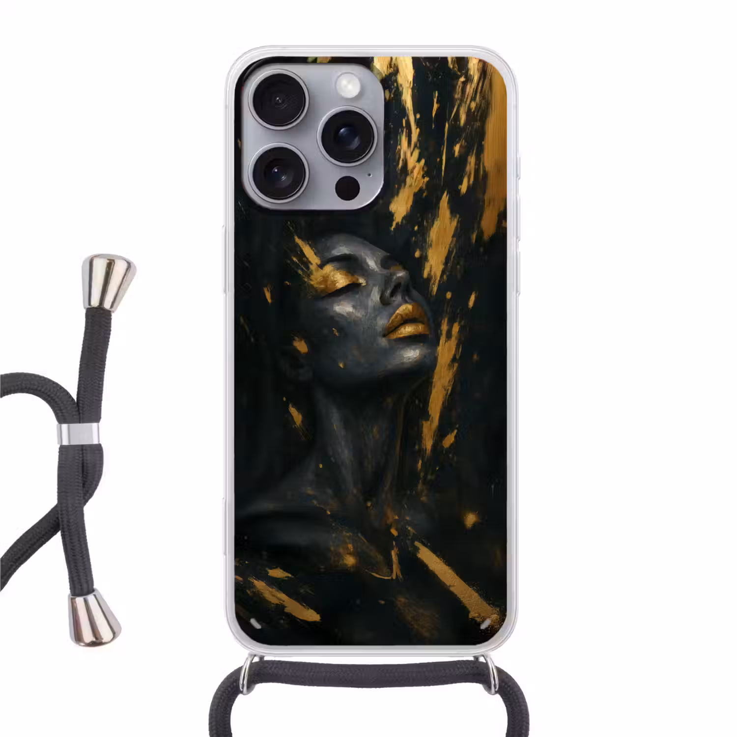 Gezicht - Vrouw - Verfspatten - Abstract Hoesje iPhone 16 Pro Max met koord klein -3d