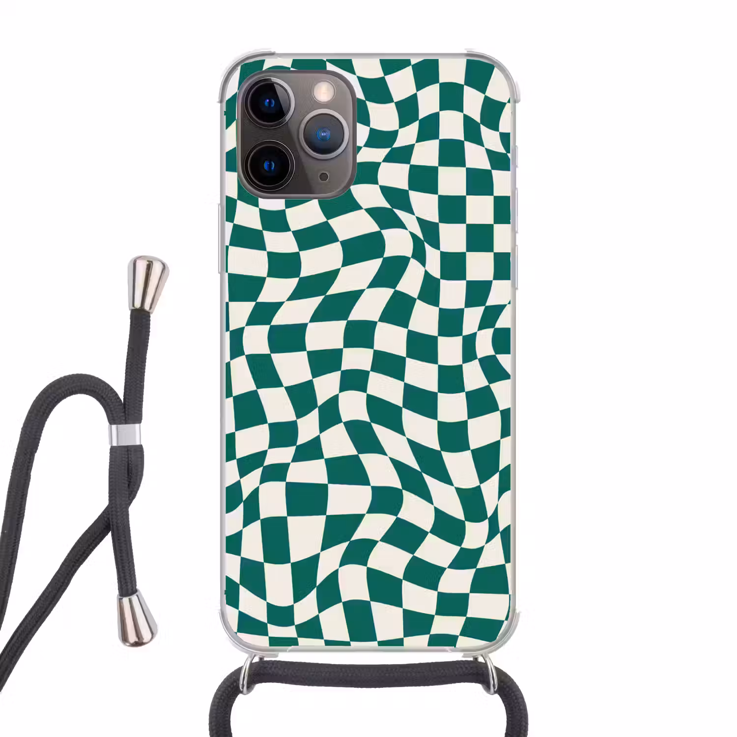 Golvende vakjes - Groen - Wit - Abstract Hoesje iPhone 12 Pro met koord klein -3d