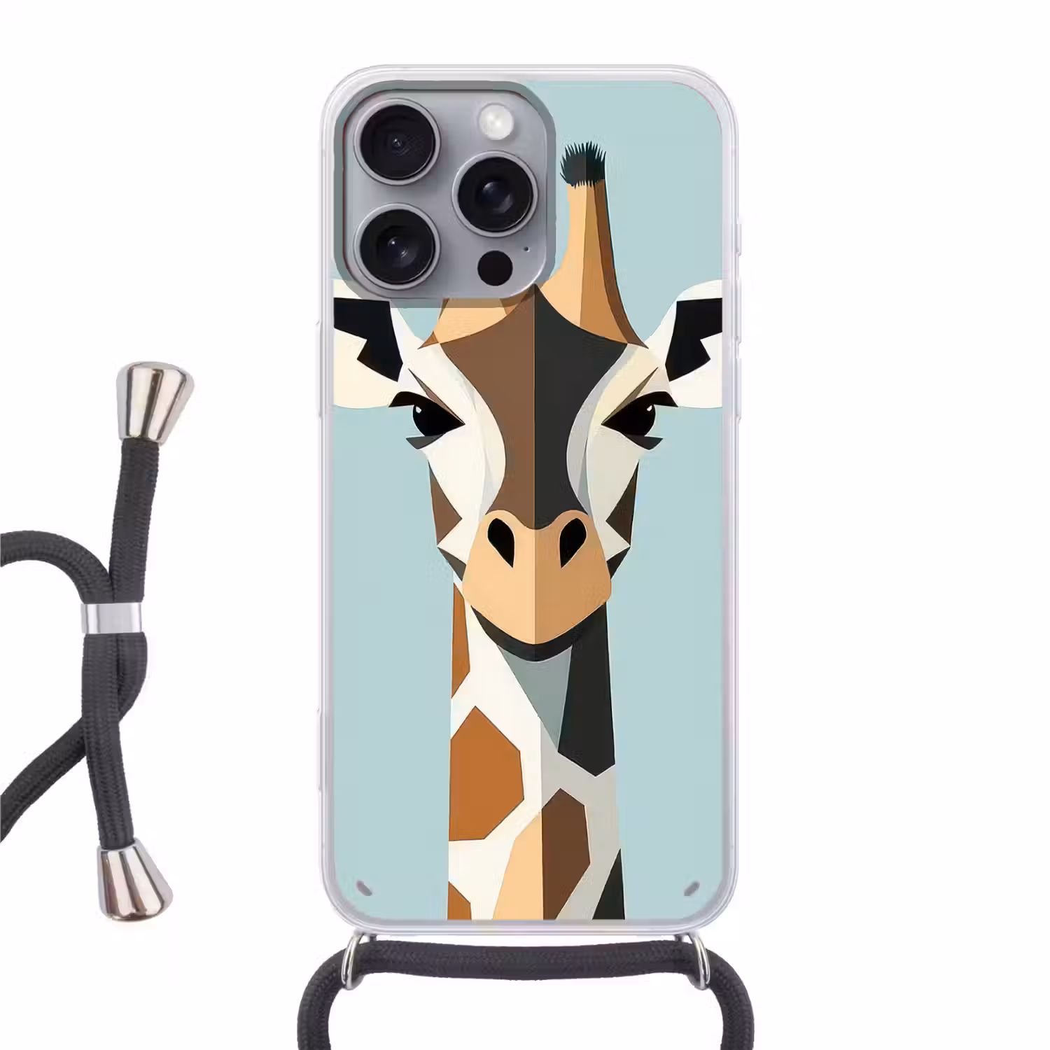 Giraffe - Illustratie - Bruin - Minimalistisch Hoesje iPhone 16 Pro Max met koord klein -3d
