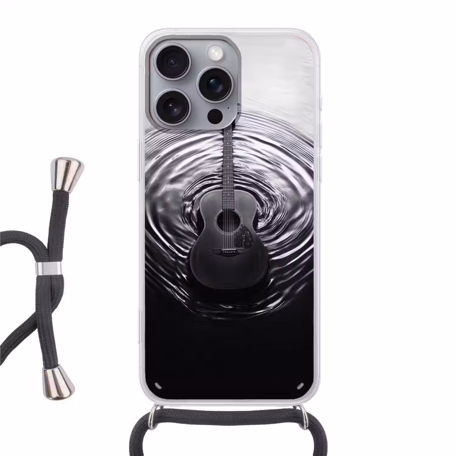 Gitaar - Hout - Water Hoesje iPhone 16 Pro Max met koord klein -3d