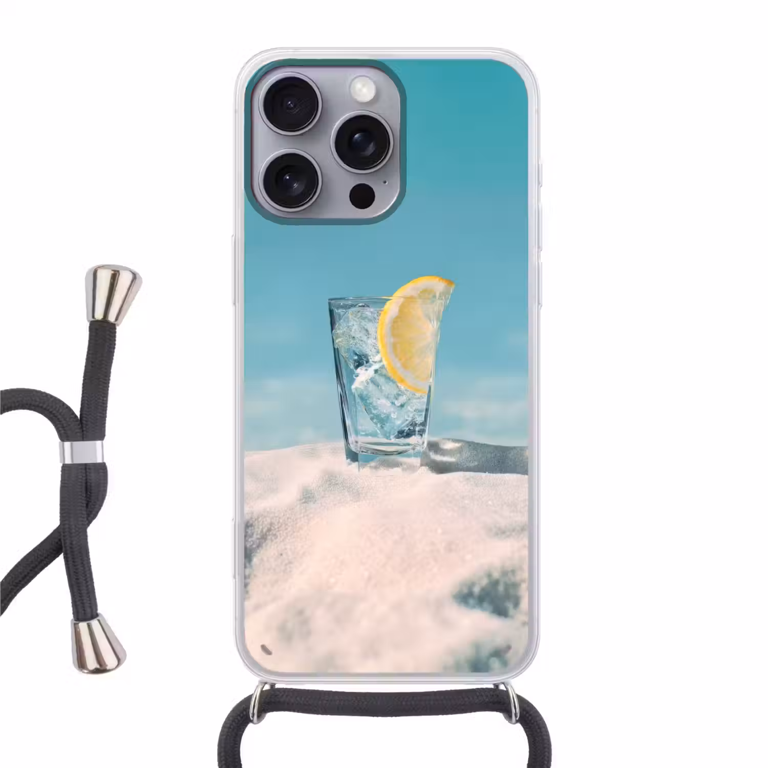 Glas - ijsblokjes - Citroen Hoesje iPhone 16 Pro Max met koord klein -3d