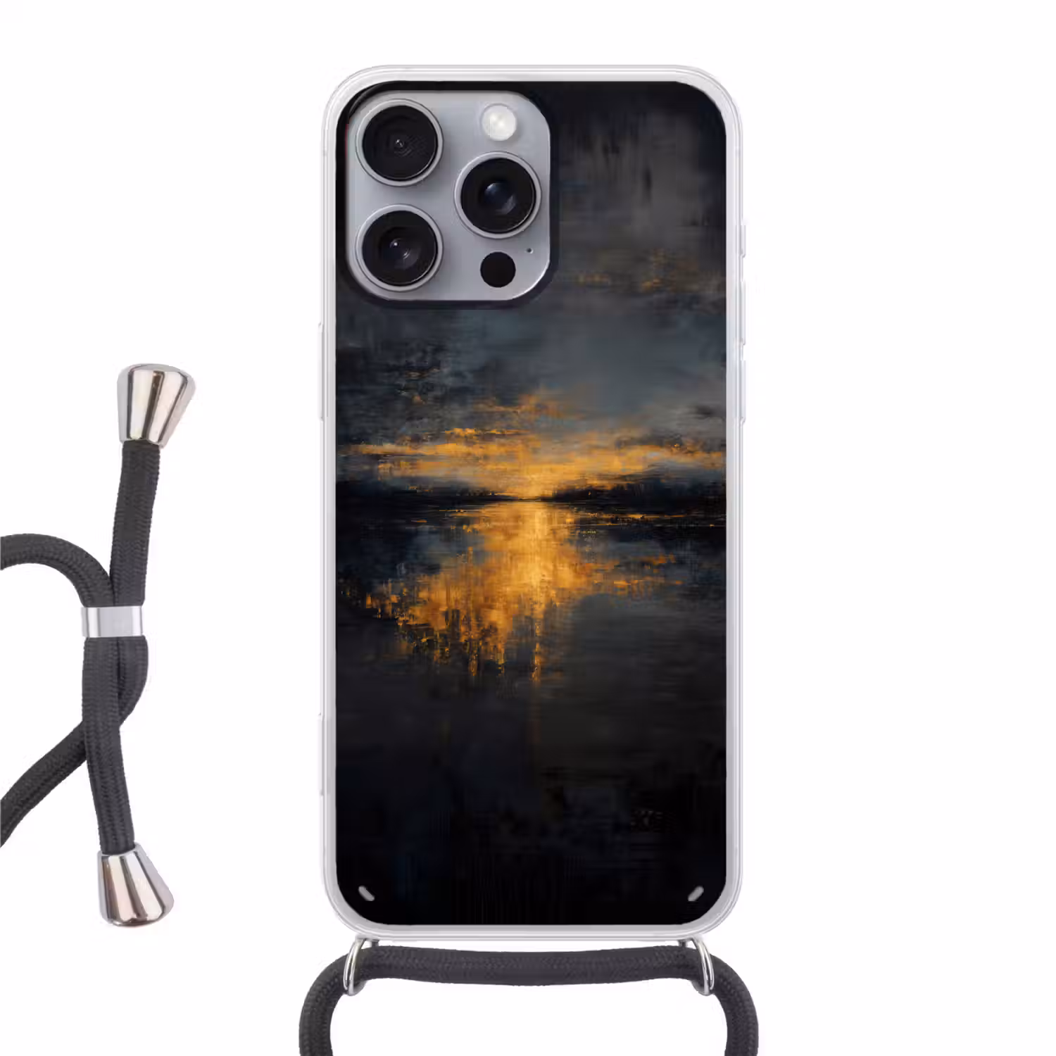 Gouden Reflectie op Water Hoesje iPhone 16 Pro Max met koord klein -3d