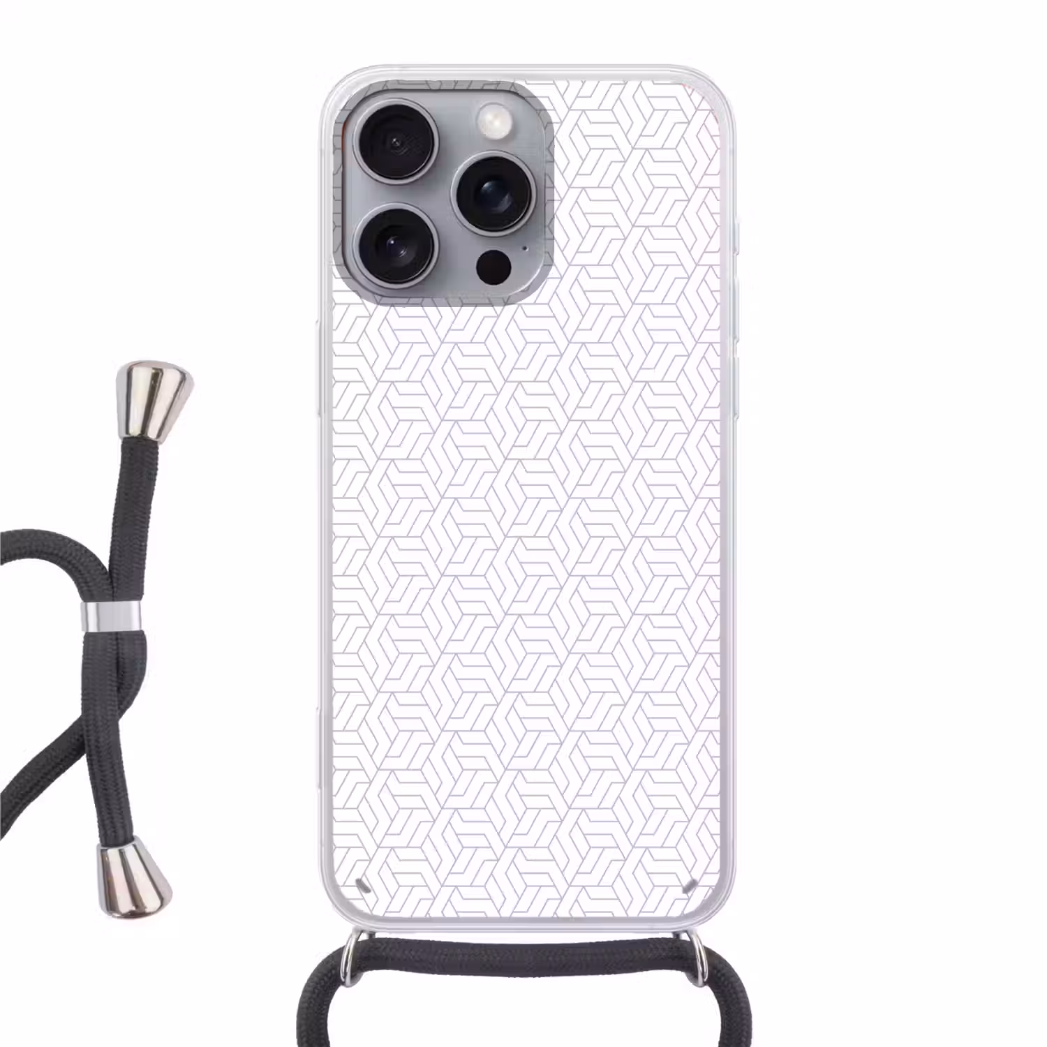 Grafisch - Patroon - Modern - Hexagon Hoesje iPhone 16 Pro Max met koord klein 804 -3d