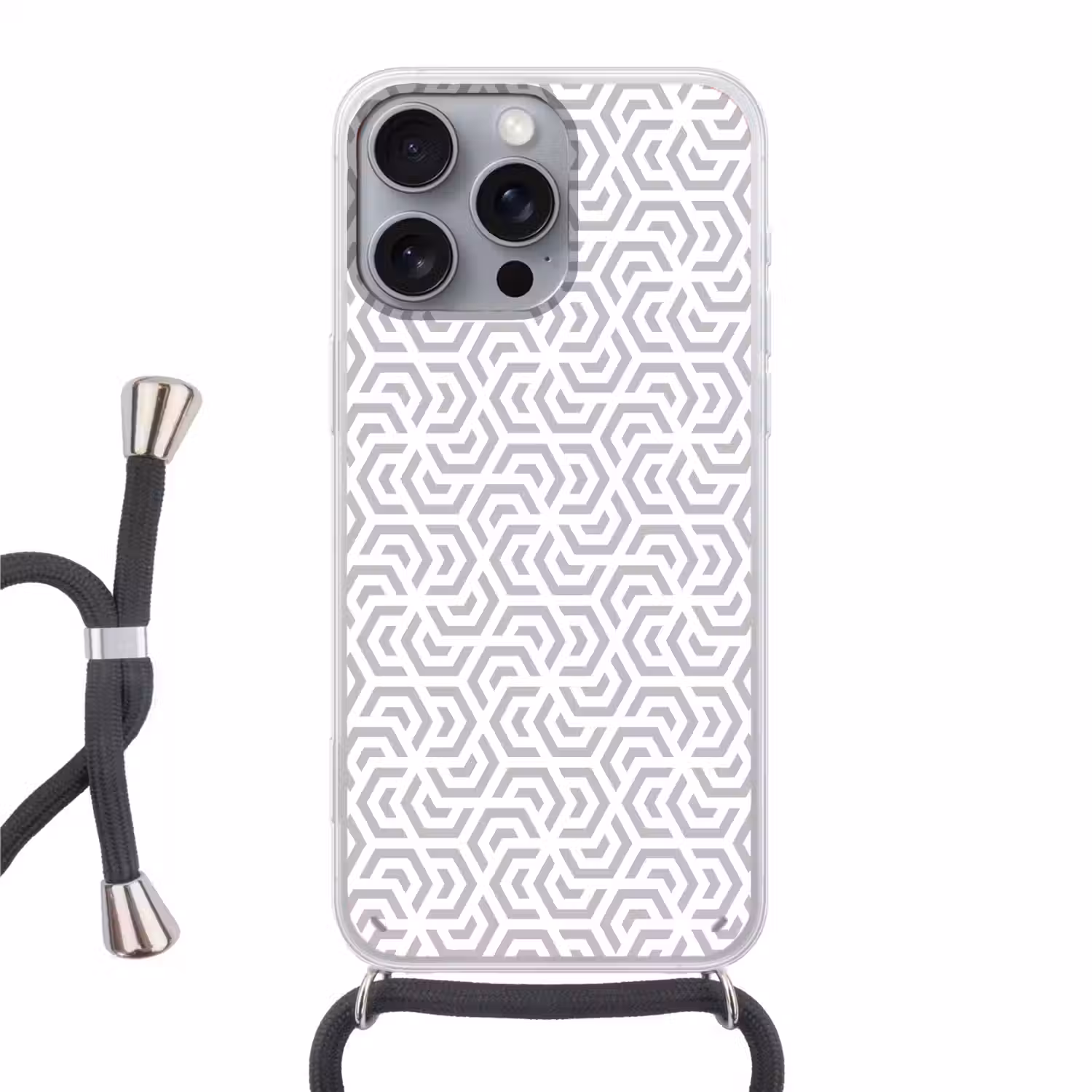 Grafisch - Patroon - Modern - Hexagon Hoesje iPhone 16 Pro Max met koord klein 804 -3d