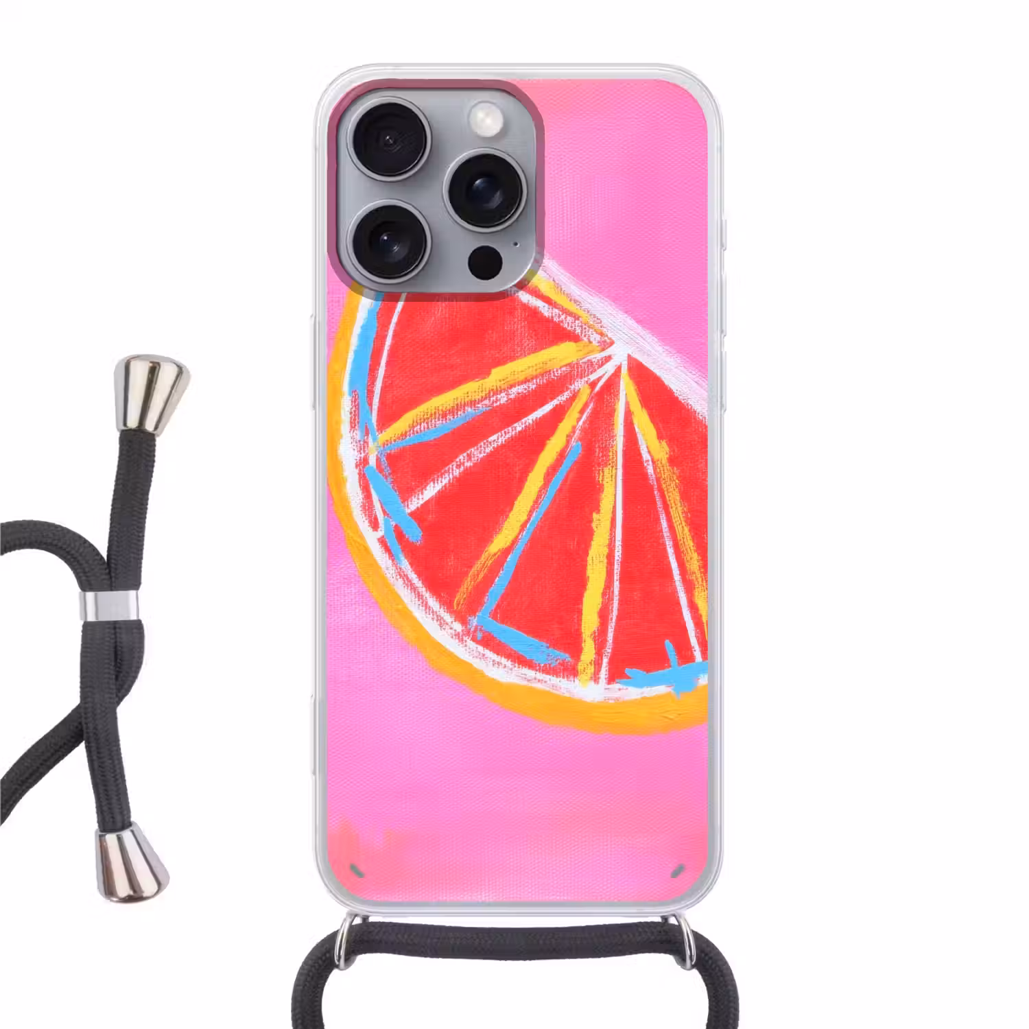 Grapefruit - Geschilderd - Roze - Strepen Hoesje iPhone 16 Pro Max met koord klein -3d