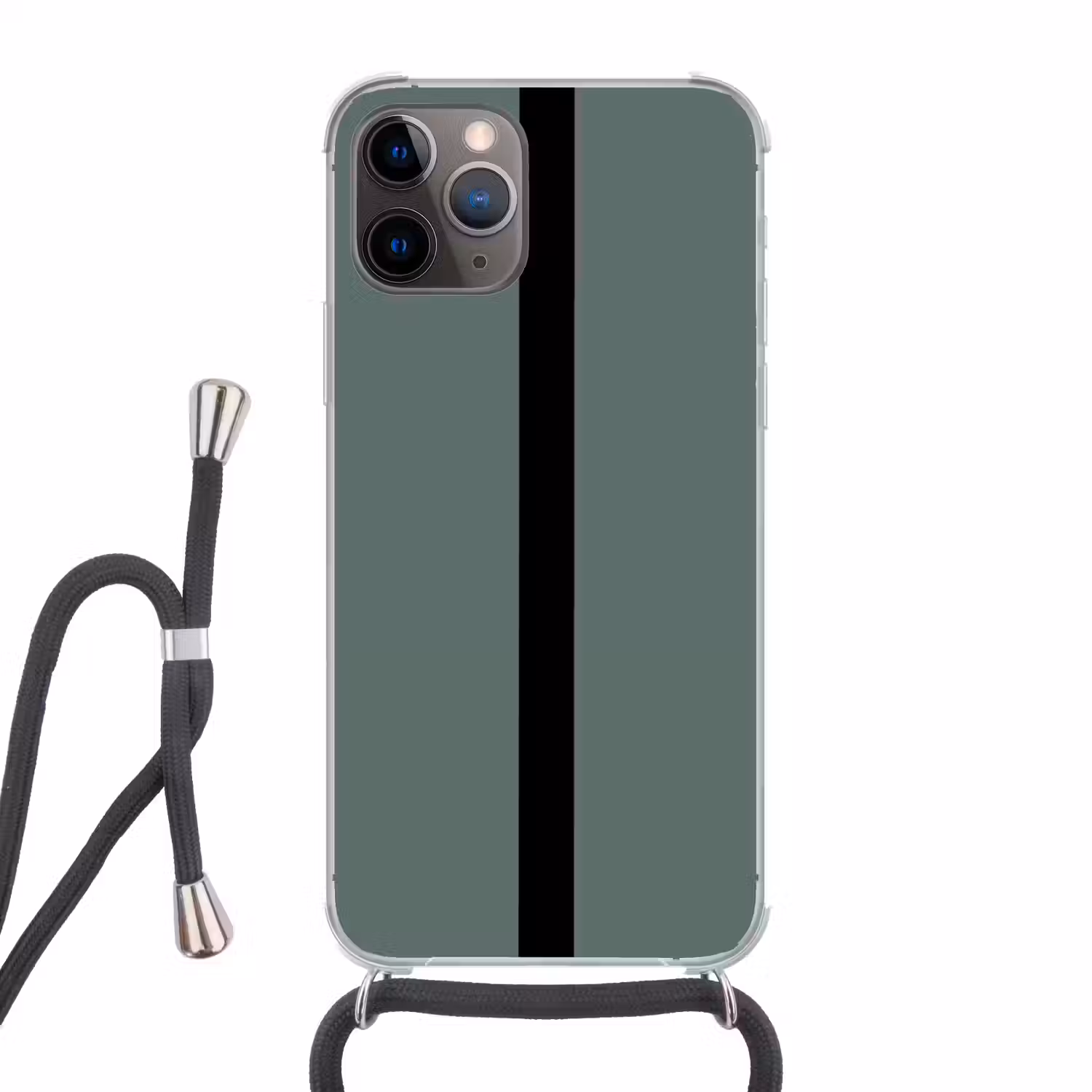 Groen - Zwart - Streep - Minimalistisch Hoesje iPhone 12 Pro met koord klein -3d