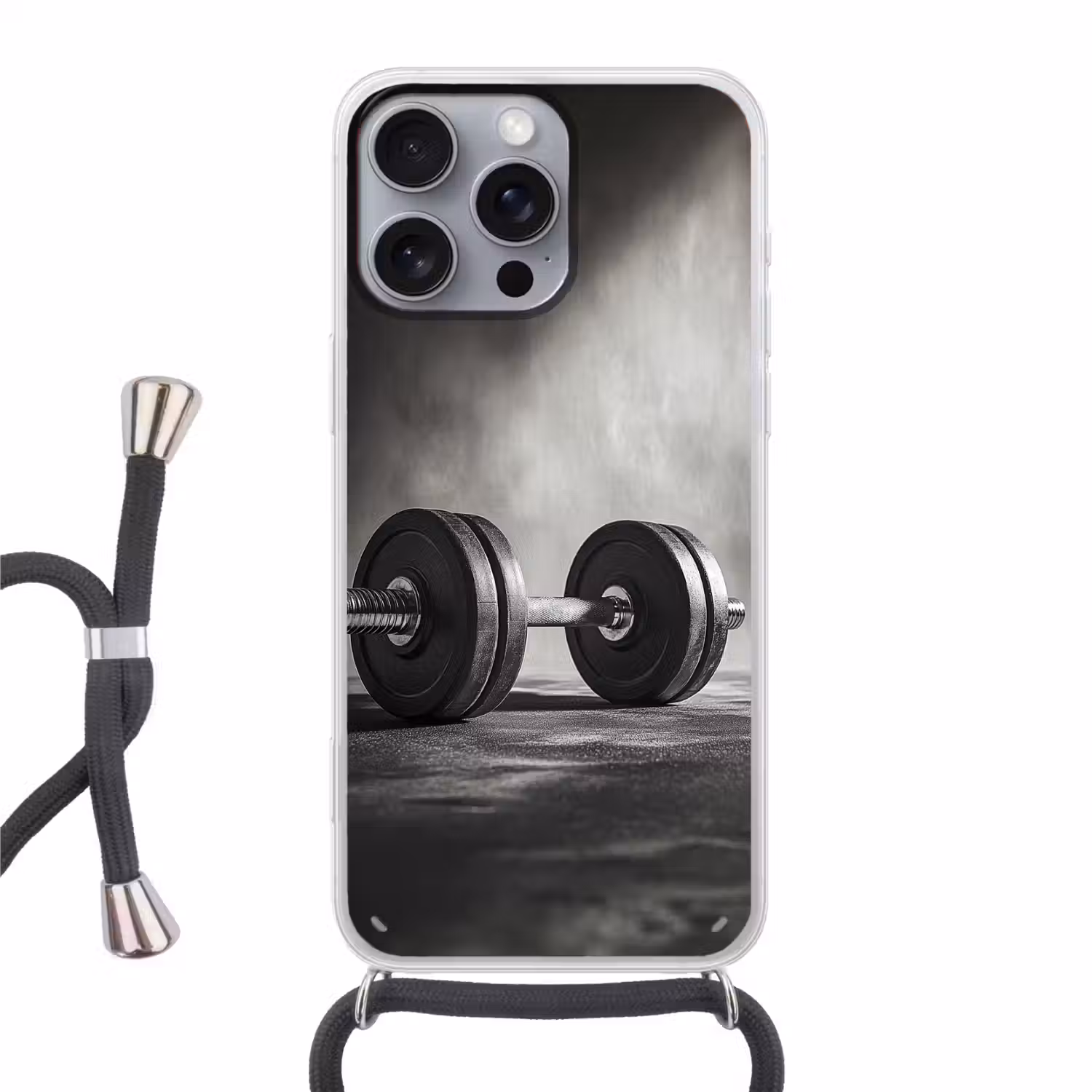 Halter - Gewichten - Zwart Hoesje iPhone 16 Pro Max met koord klein -3d