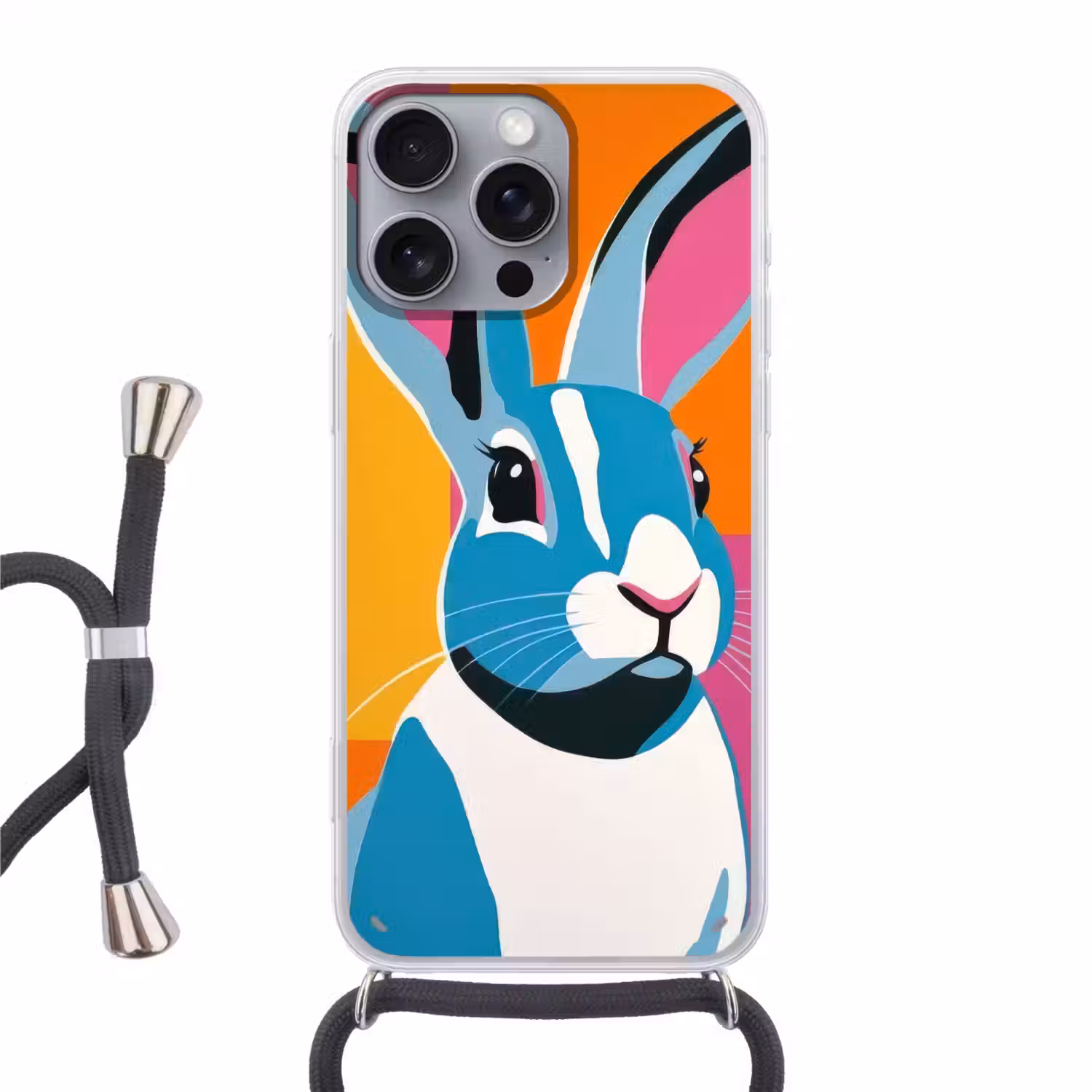 Haas - Kleurvakken - Oren - Roze Hoesje iPhone 16 Pro Max met koord klein -3d
