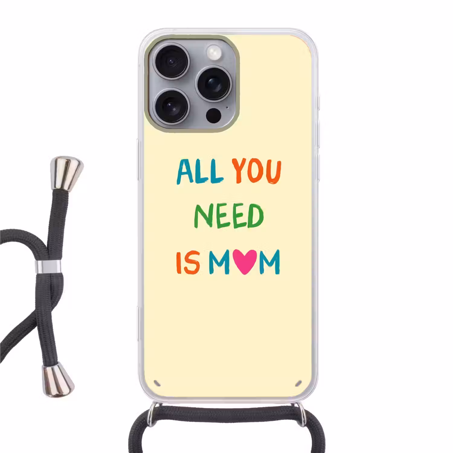 Hartje - Moeder - Tekst - Kleurrijk Hoesje iPhone 16 Pro Max met koord klein -3d