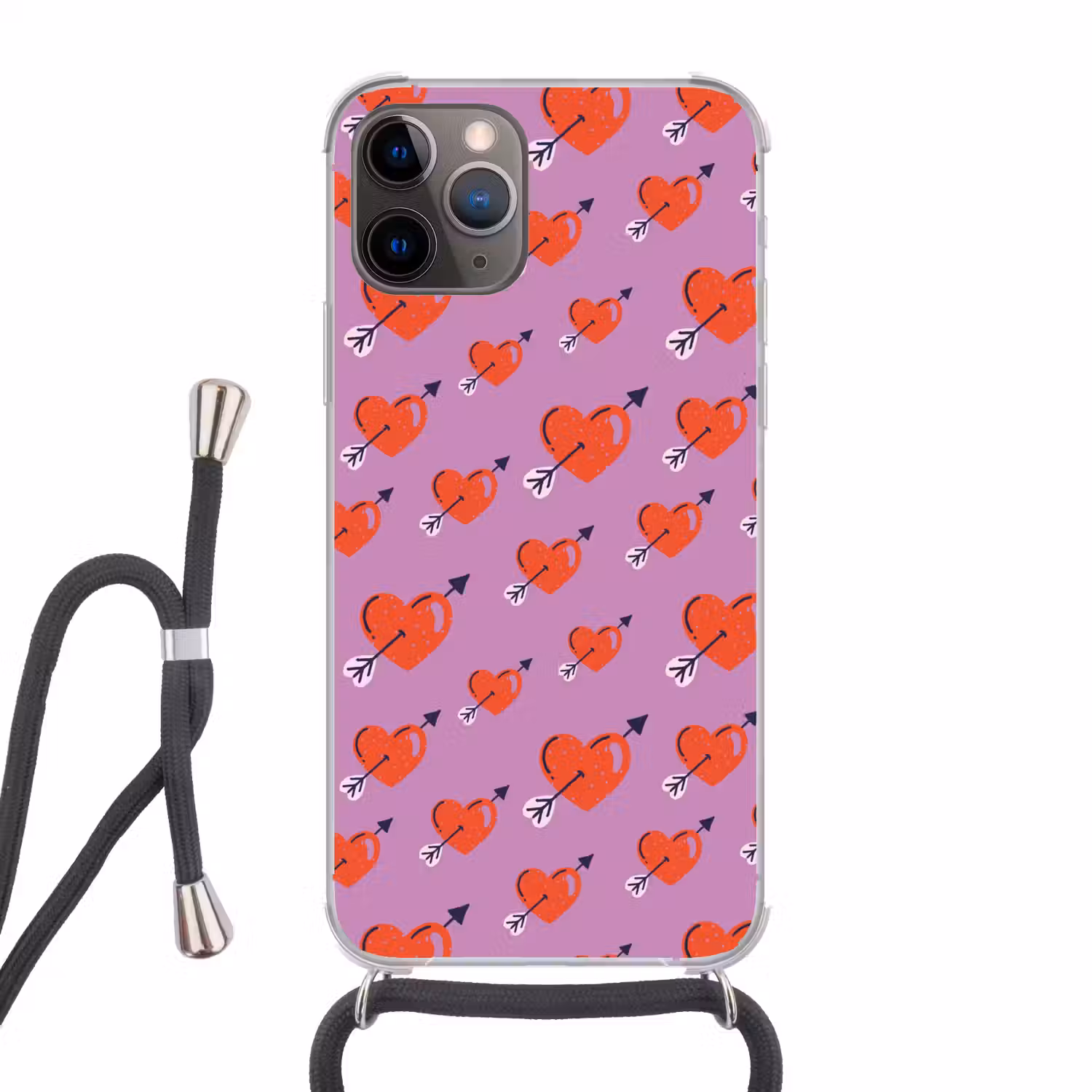 Hartjes - Rood - Paars - Print - Liefde Hoesje iPhone 12 Pro met koord klein -3d