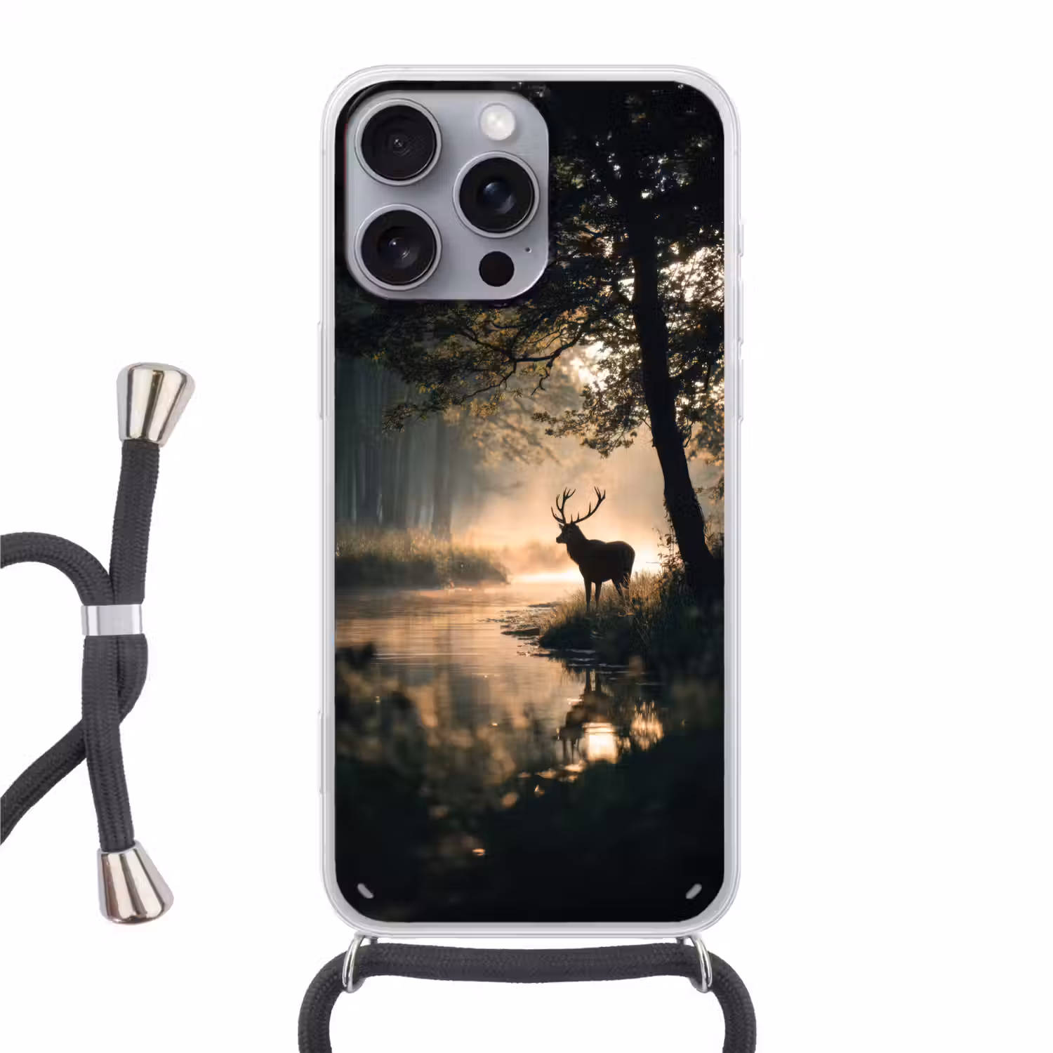 Hert - Bosbeek - Mystiek Hoesje iPhone 16 Pro Max met koord klein -3d