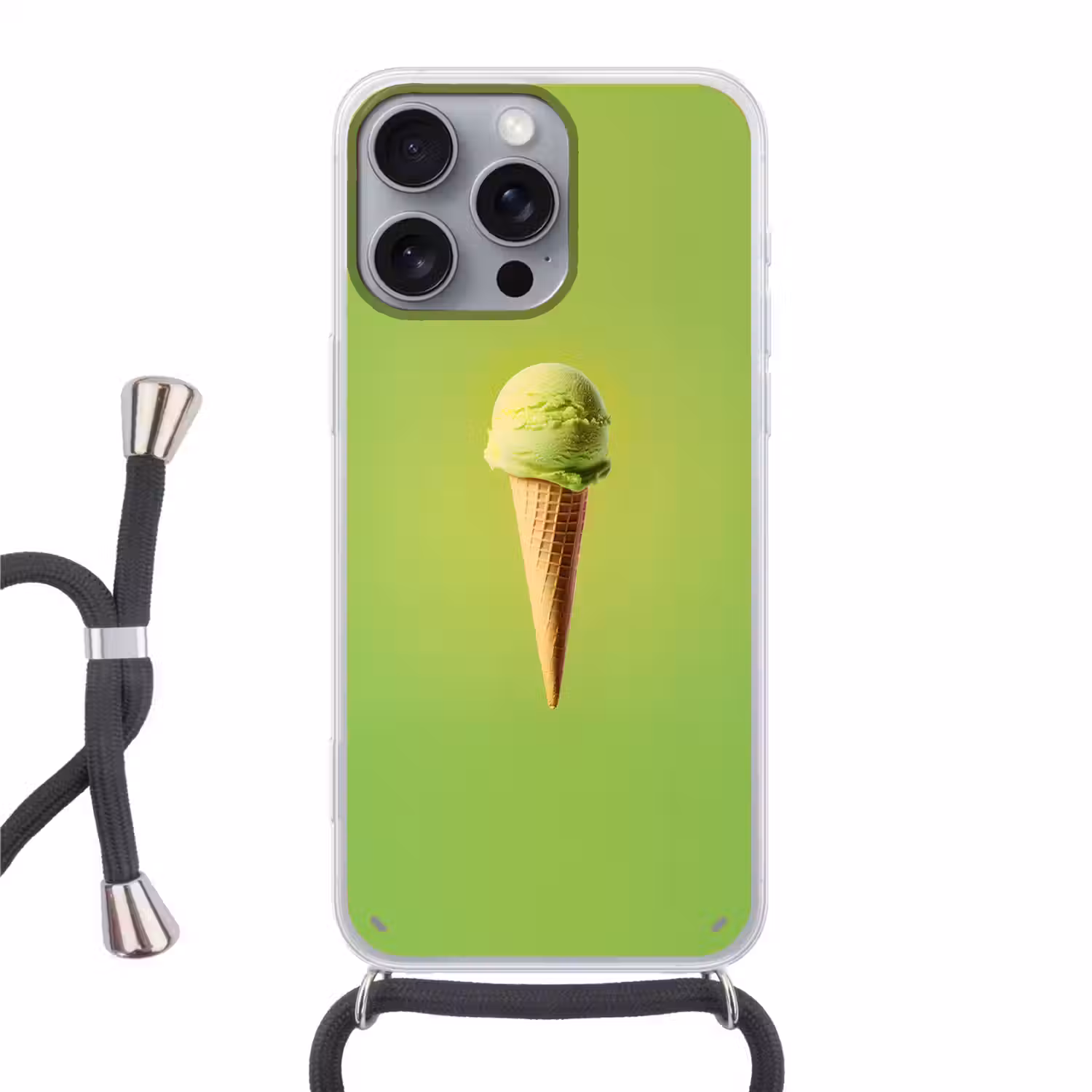 Hoorntje - Schepijs - Groen Hoesje iPhone 16 Pro Max met koord klein -3d