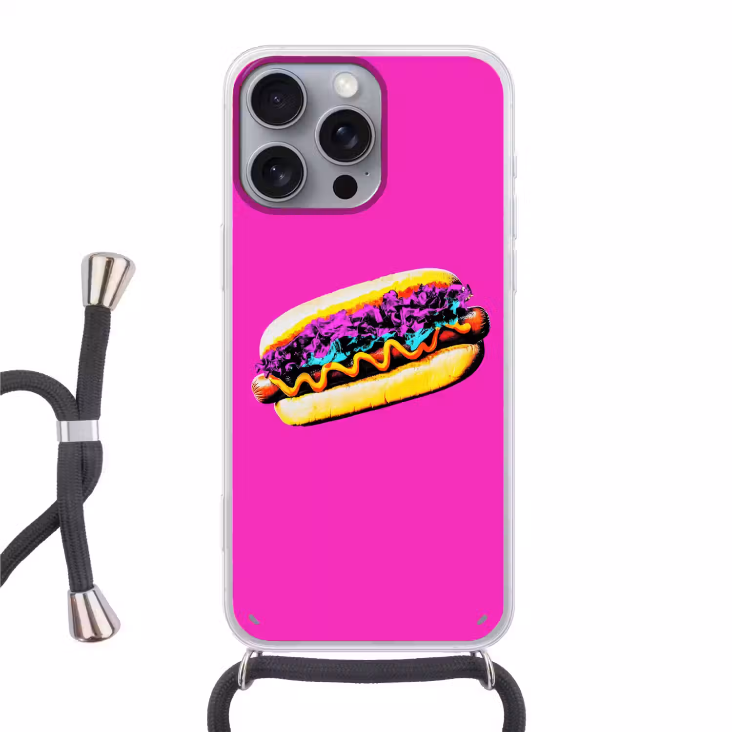 Hotdog - Roze - Retro Hoesje iPhone 16 Pro Max met koord klein -3d