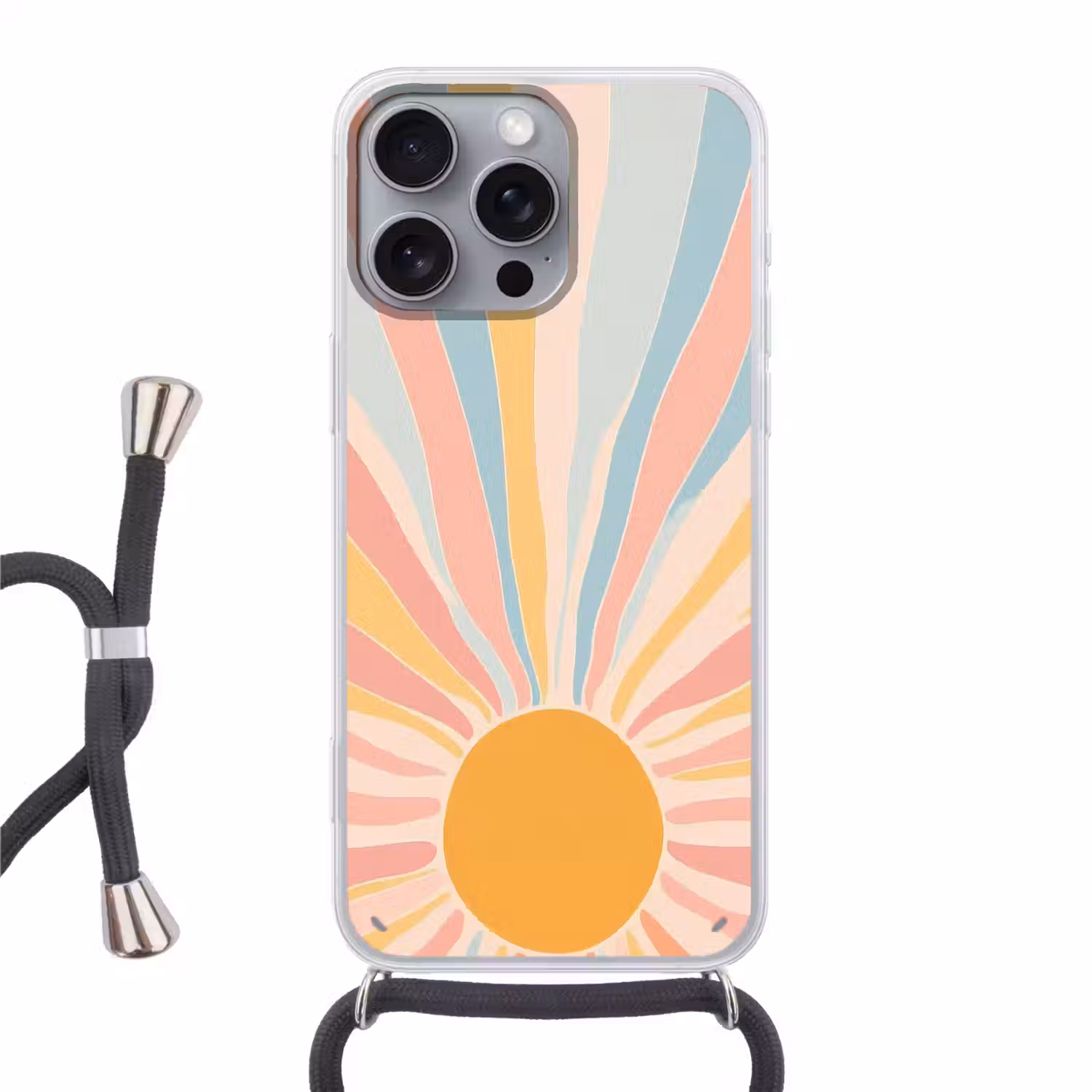 Illustratie - Zon - Pastelkleuren Hoesje iPhone 16 Pro Max met koord klein -3d