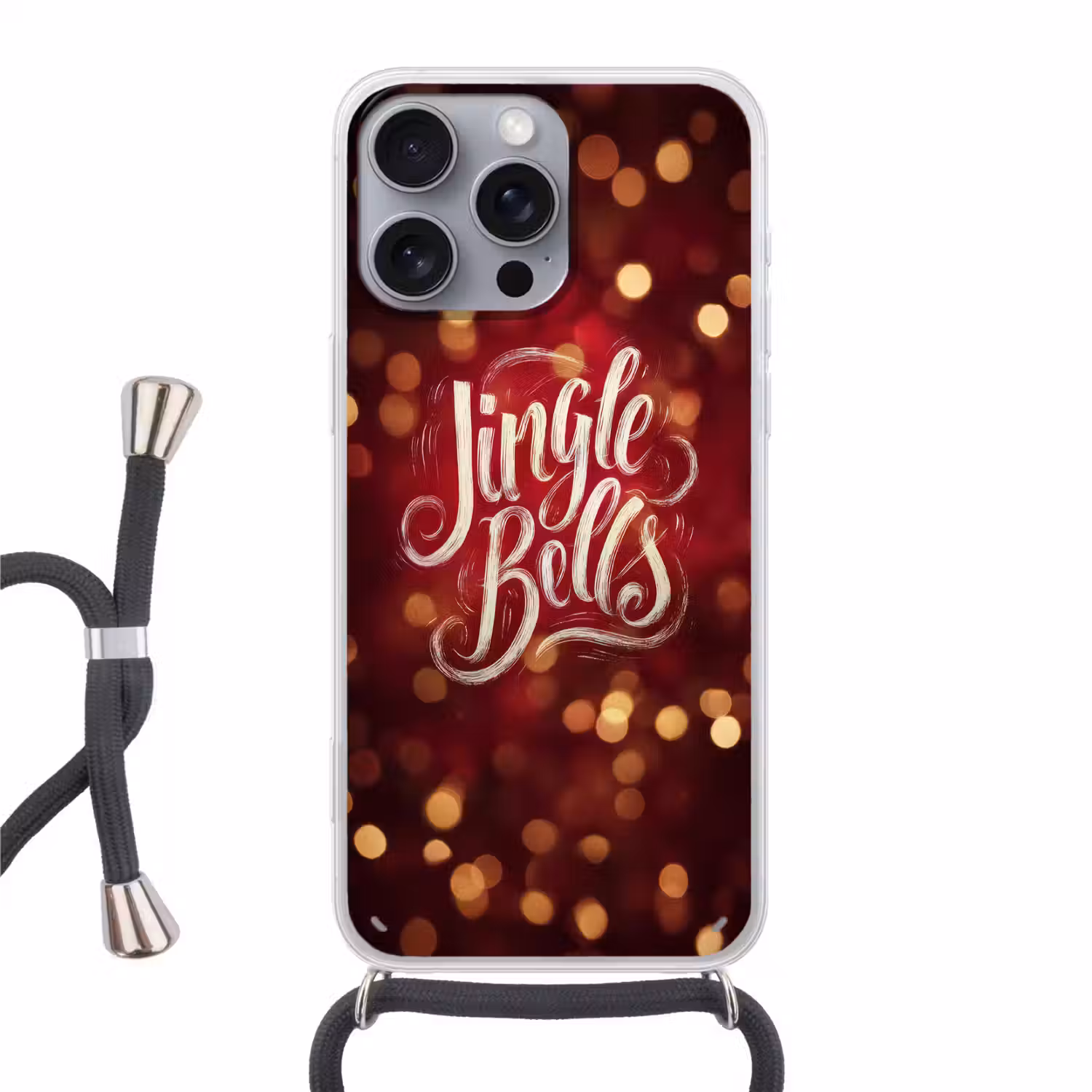 Jingle - Bells - Kerst - Rood Hoesje iPhone 16 Pro Max met koord klein -3d