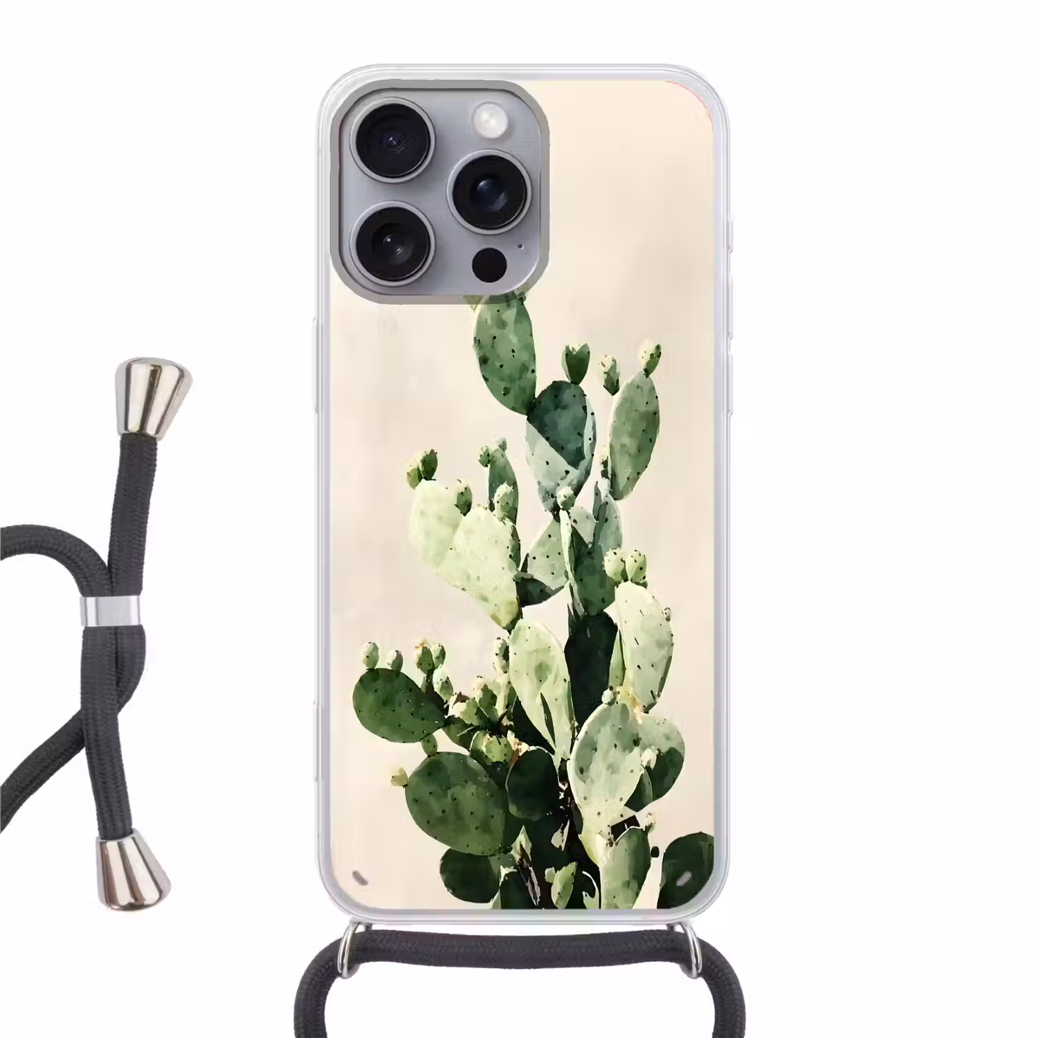 Cactus - Groen - Minimalistisch Hoesje iPhone 16 Pro Max met koord klein -3d