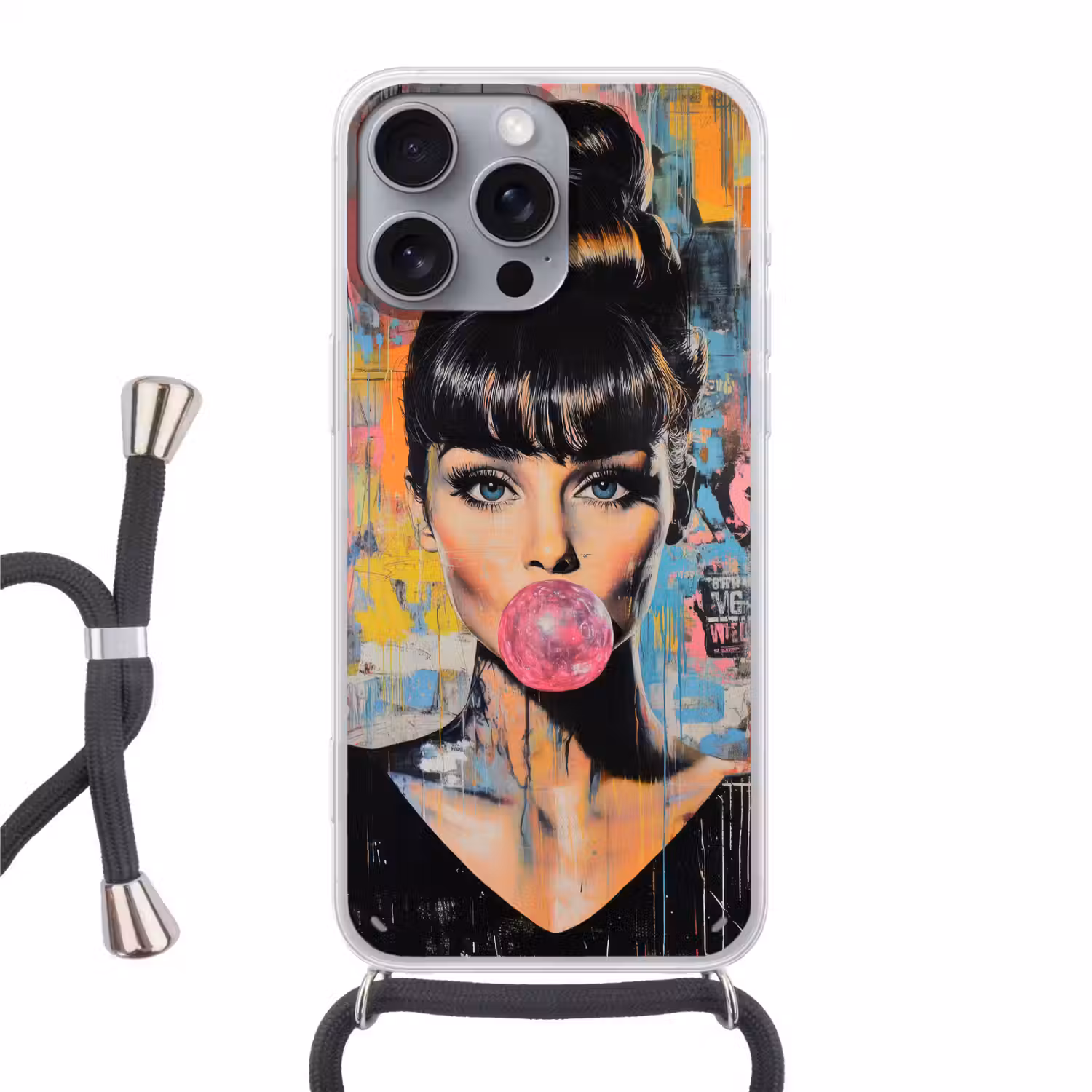 Kauwgom - Vrouw - Penseelstreken - Modern Hoesje iPhone 16 Pro Max met koord klein -3d