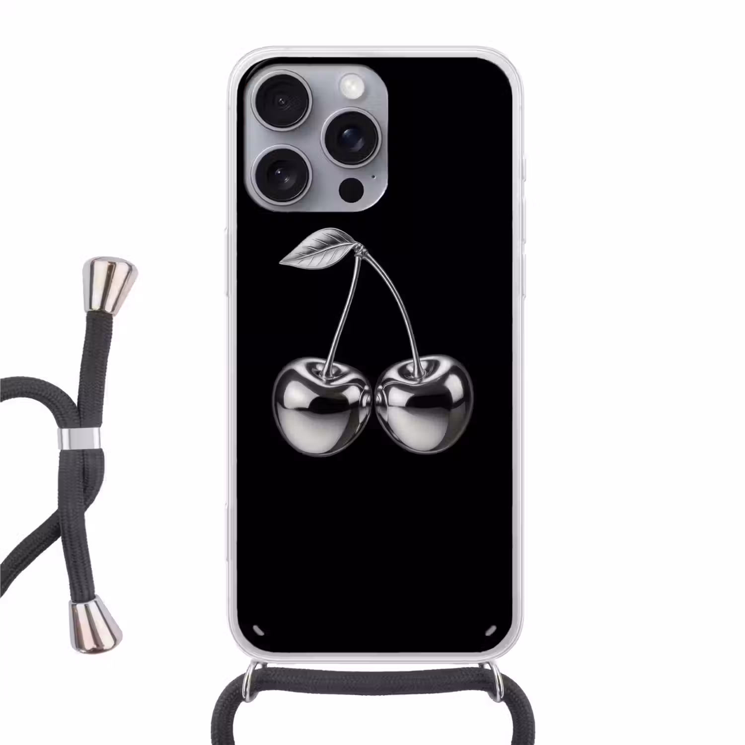 Kers - Luxueus - Metallic Hoesje iPhone 16 Pro Max met koord klein -3d