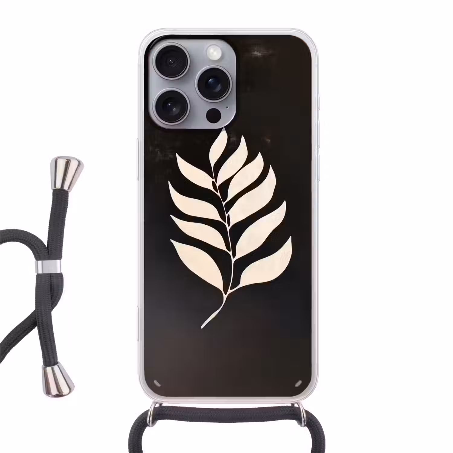 Blad - Wit - Minimalistisch Hoesje iPhone 16 Pro Max met koord klein -3d
