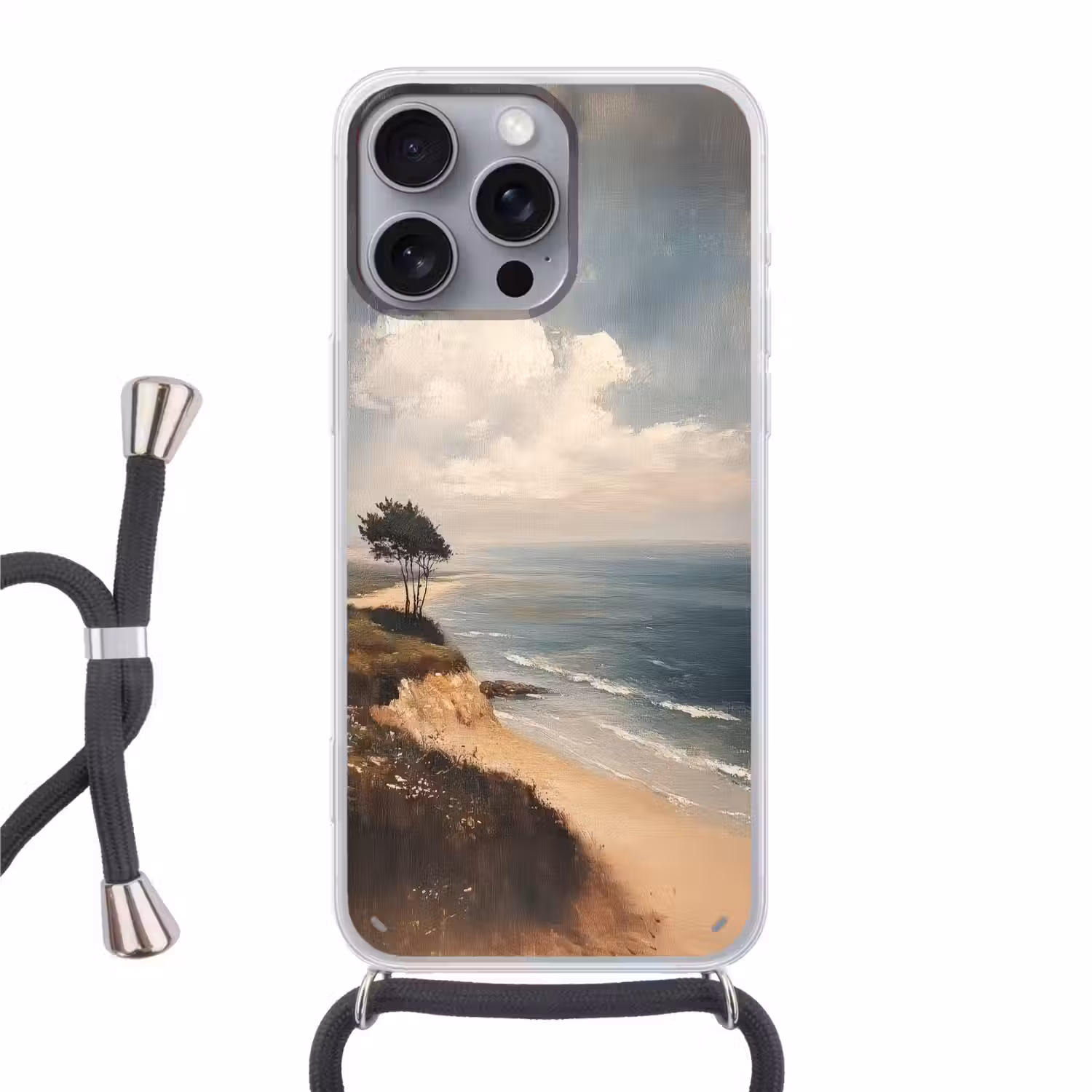 Klif - Zee - Boom Hoesje iPhone 16 Pro Max met koord klein -3d