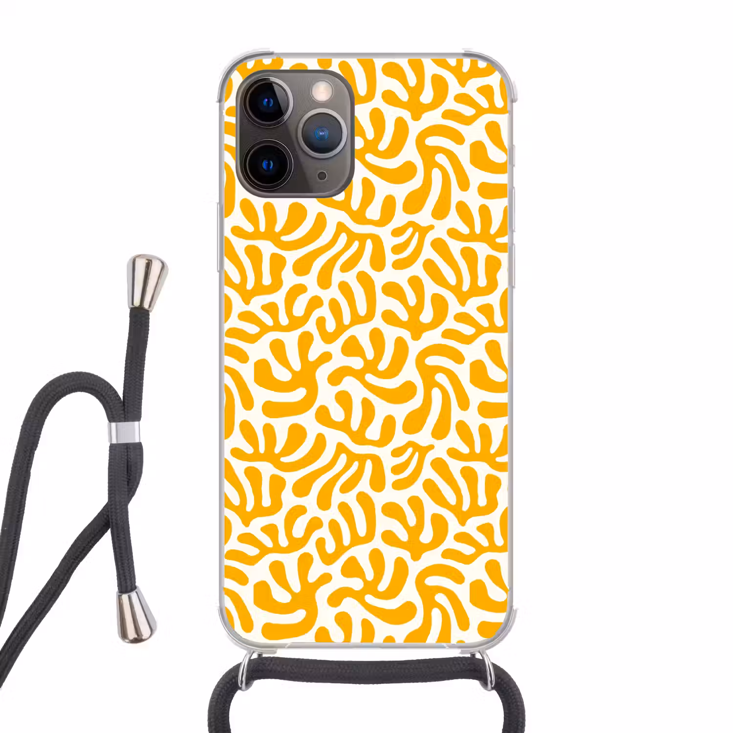Koraal - Wit - Geel - Patroon - Zomer Hoesje iPhone 12 Pro met koord klein -3d