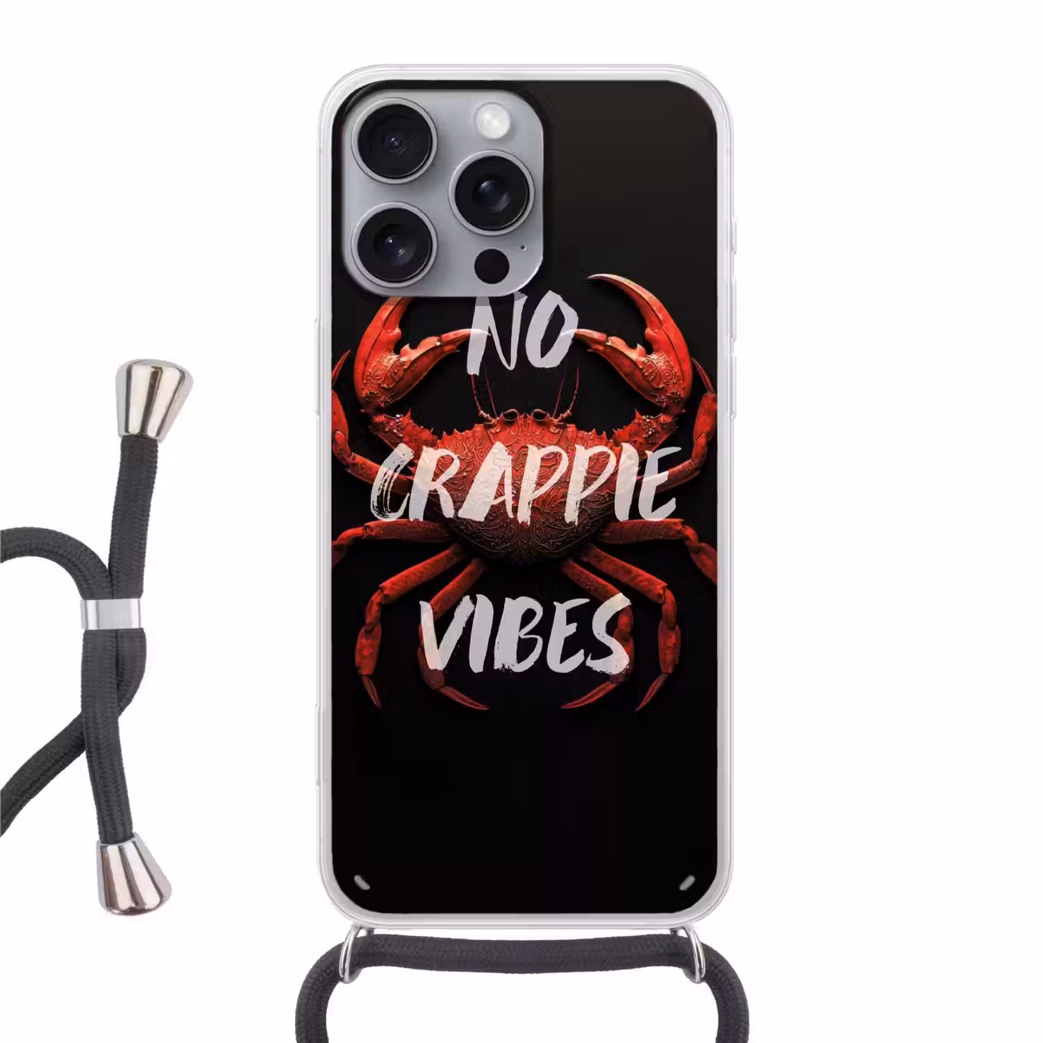 Krab - Rood - Tekst - Zwart Hoesje iPhone 16 Pro Max met koord klein -3d