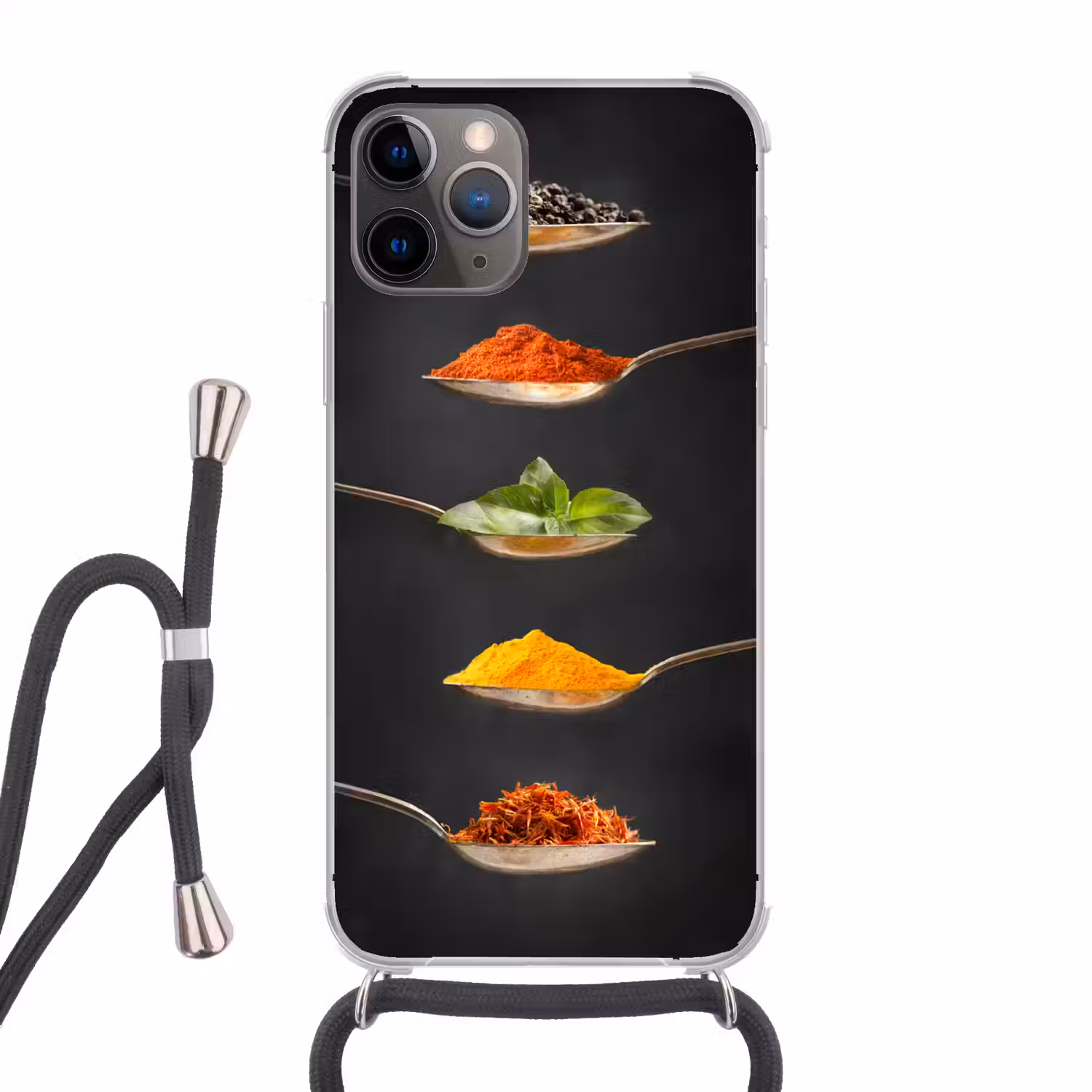 Kruiden - Lepel - Specerijen - Zwart - Italiaans Hoesje iPhone 12 Pro met koord klein -3d