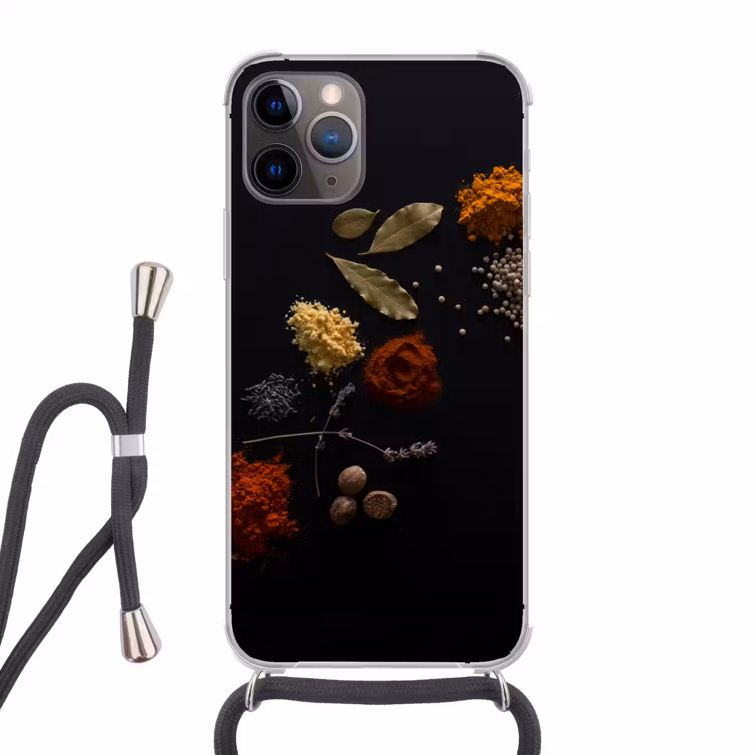 Kruiden - Zwart - Specerijen - Keuken - Koken Hoesje iPhone 12 Pro met koord klein -3d