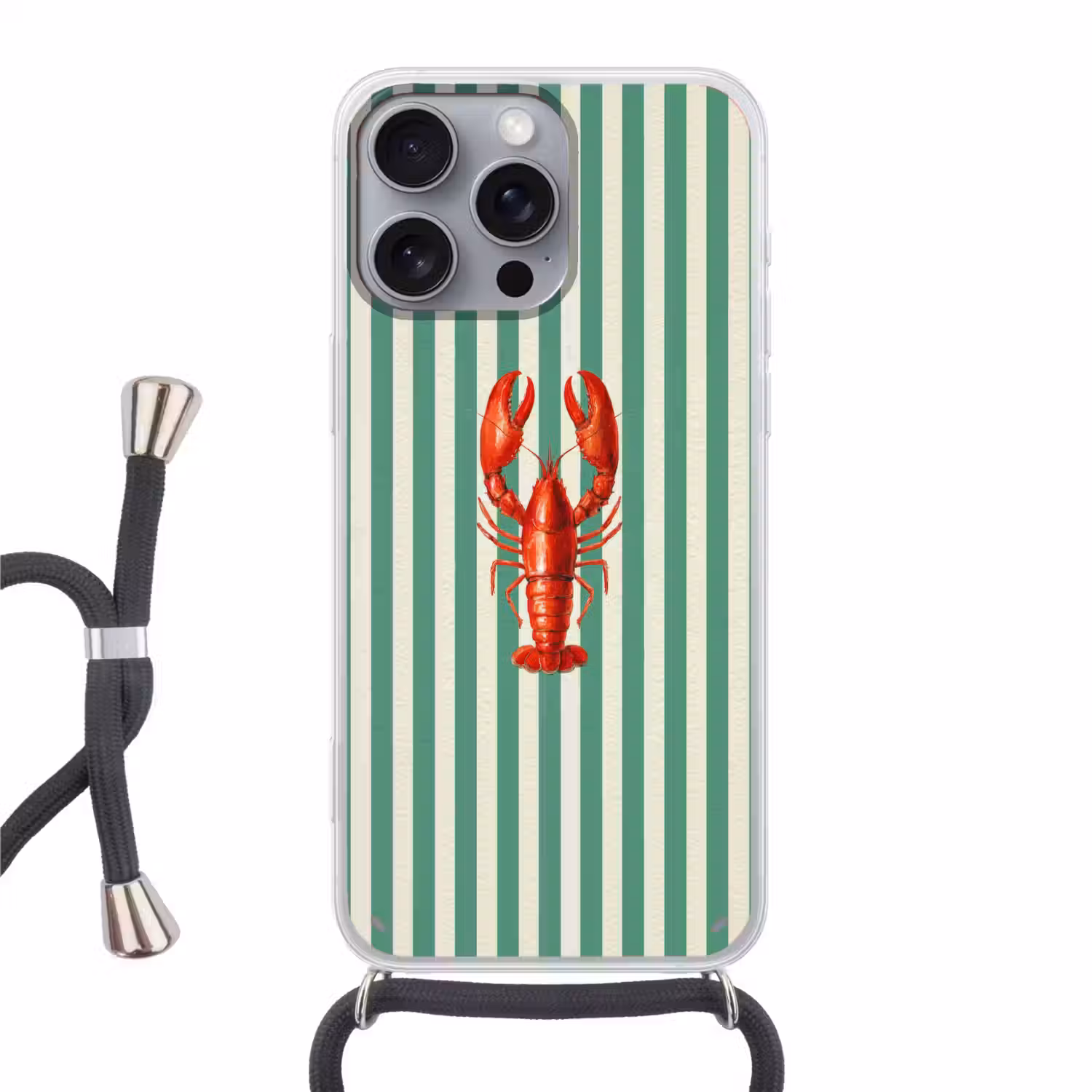 Kreeft - Strepen - Realistisch - Zomers Hoesje iPhone 16 Pro Max met koord klein -3d