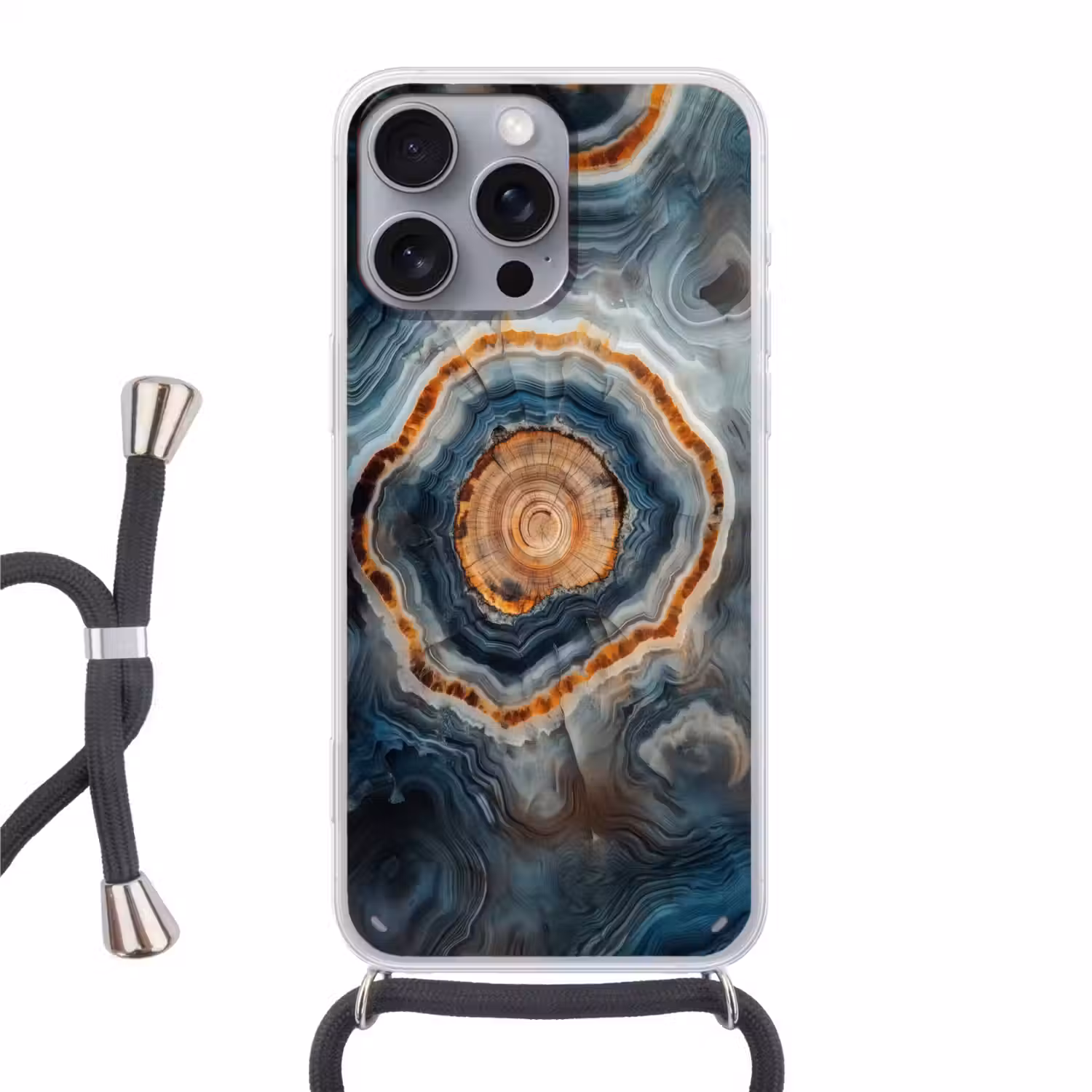 Cirkel - Ringen - Steen - Tinten Hoesje iPhone 16 Pro Max met koord klein -3d