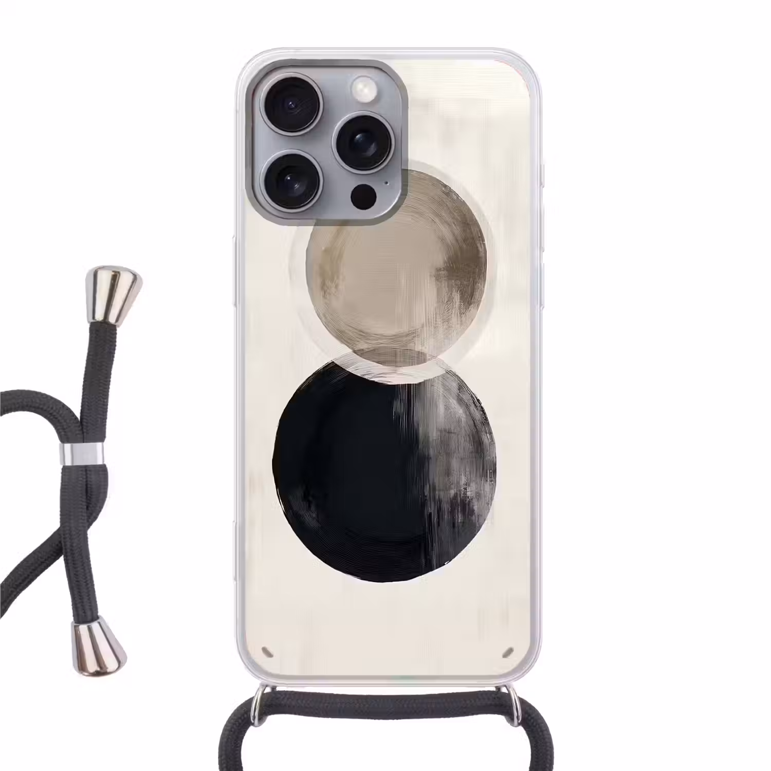 Cirkels - Vorm - Beige - Abstract Hoesje iPhone 16 Pro Max met koord klein -3d