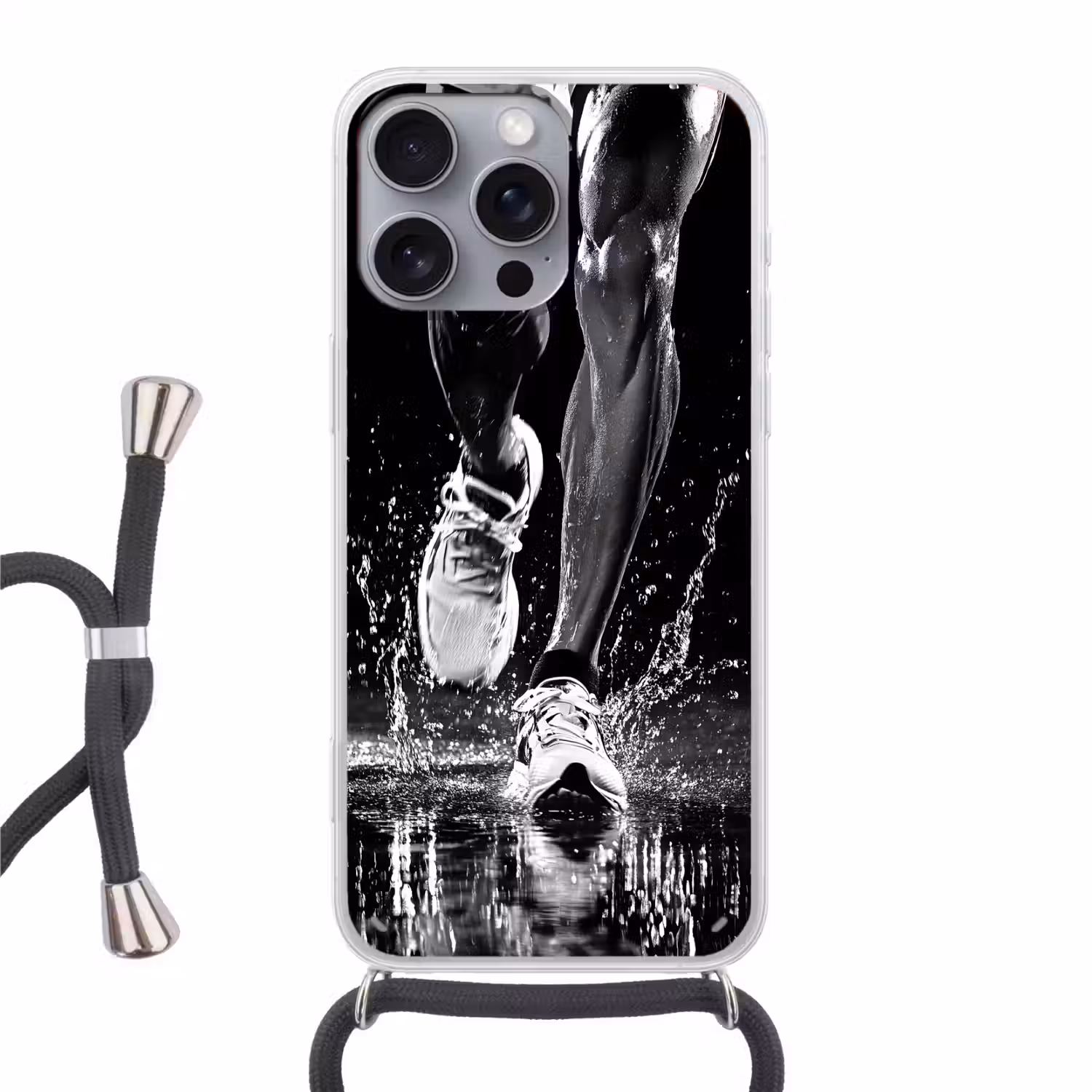 Hardloopschoenen - Rennen - Druppels - Zwart Hoesje iPhone 16 Pro Max met koord klein -3d
