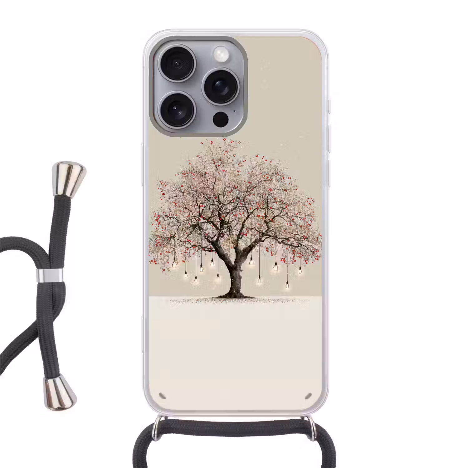 Lichtboom - Winter - Kerst - Meerkleurig Hoesje iPhone 16 Pro Max met koord klein -3d