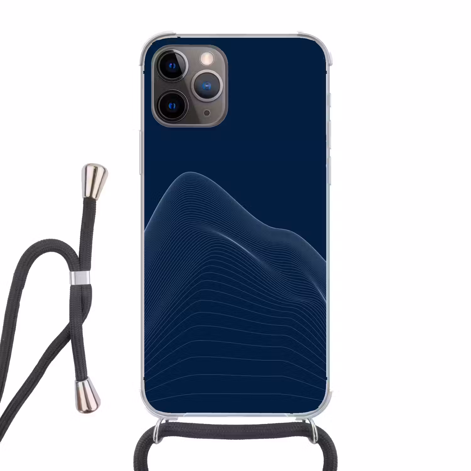 Lijnen - Abstract - Blauw - Wit Hoesje iPhone 12 Pro met koord klein -3d