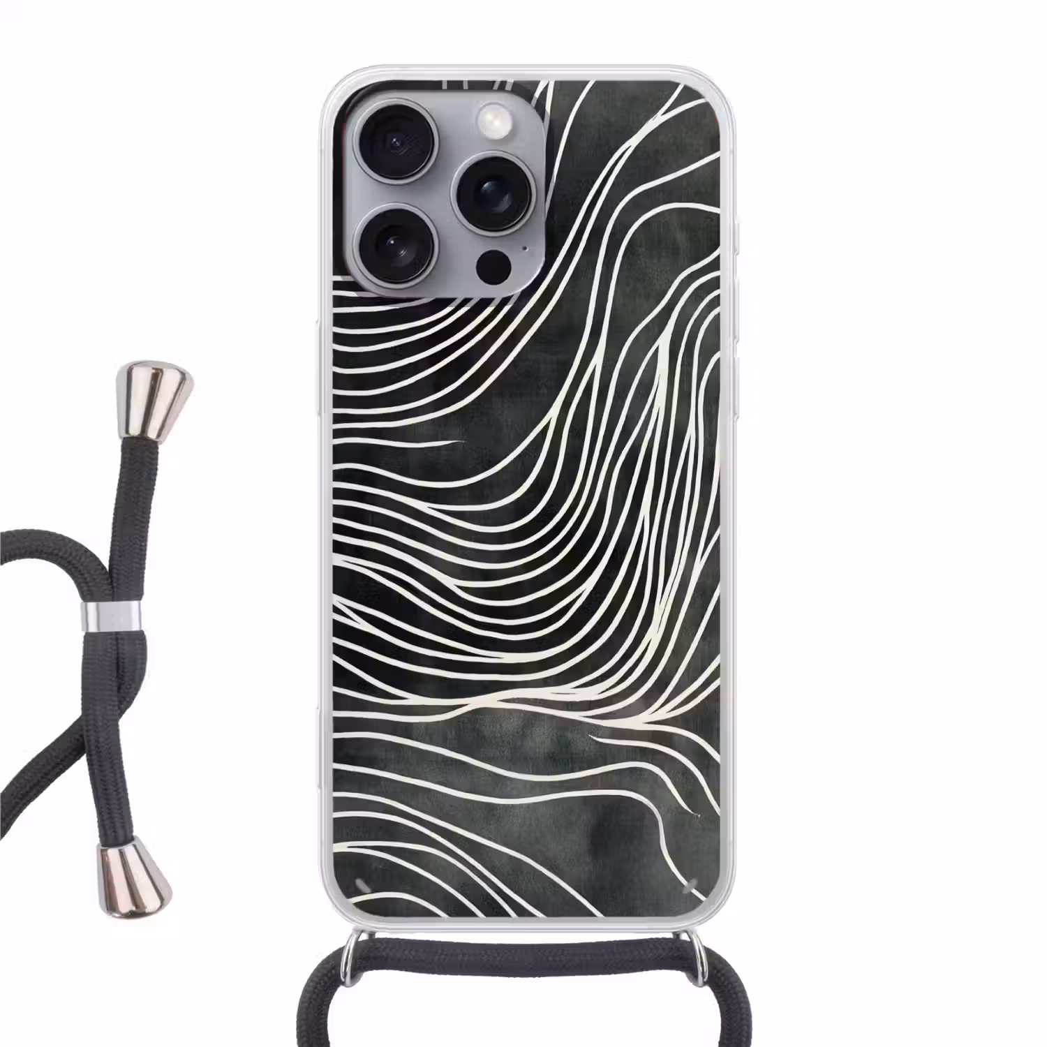 Lijnen - Patroon - Abstract - Wit Hoesje iPhone 16 Pro Max met koord klein -3d