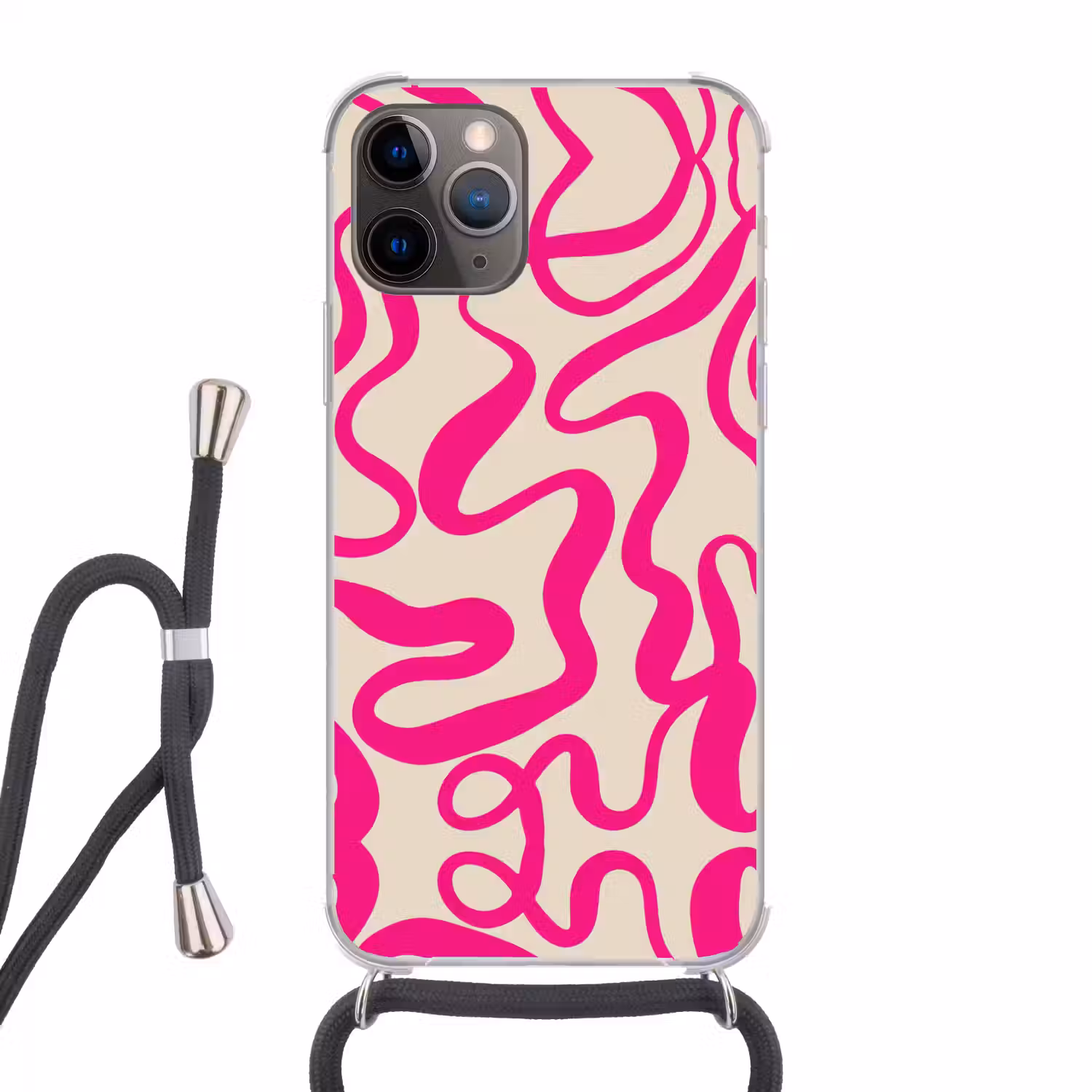 Lijnen - Roze - Beige - Abstract - Minimalistisch Hoesje iPhone 12 Pro met koord klein -3d