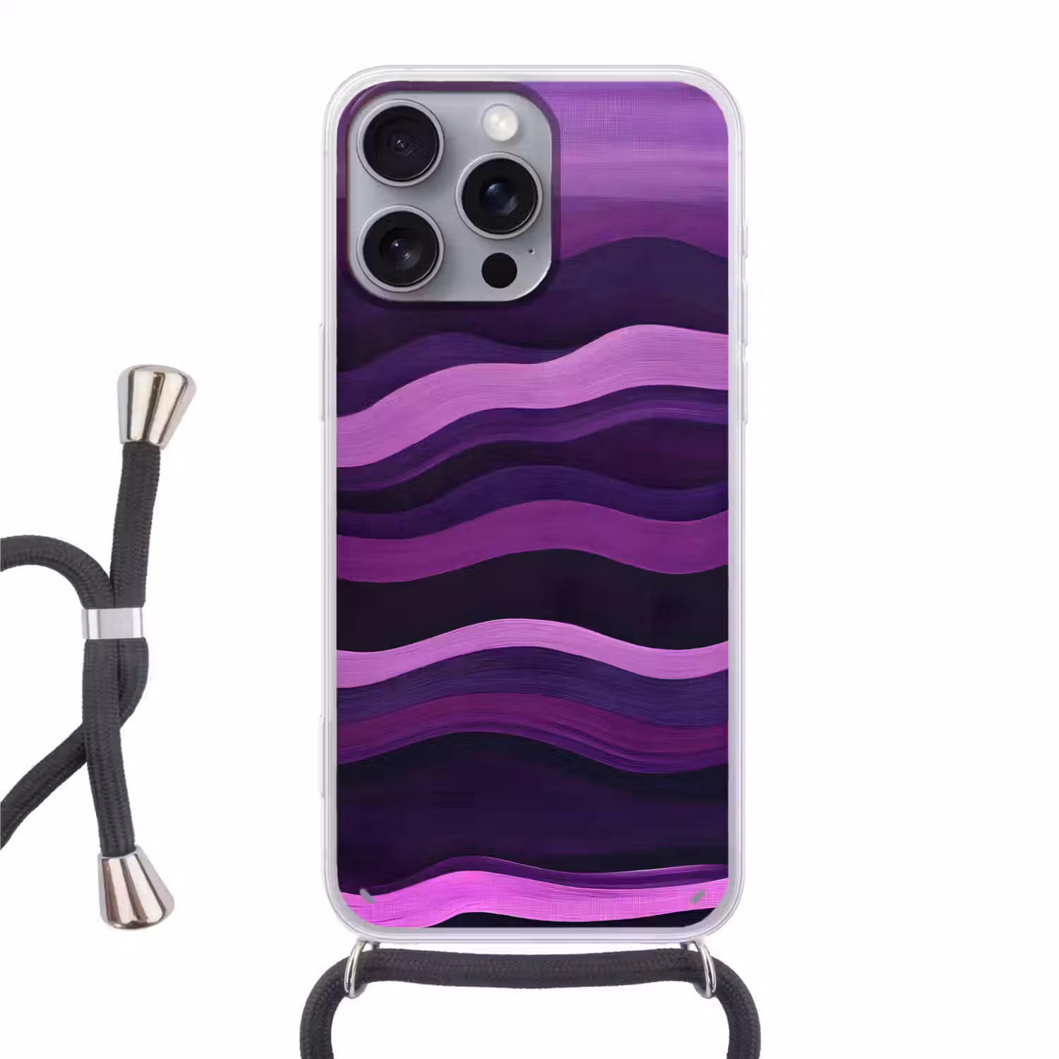 Lijnen - Golven - Paars - Abstract Hoesje iPhone 16 Pro Max met koord klein -3d