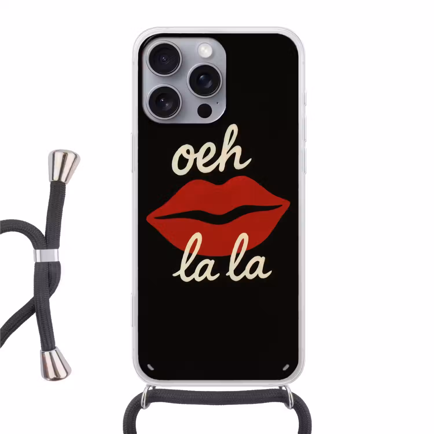 Lip - Rood - Quote Hoesje iPhone 16 Pro Max met koord klein -3d
