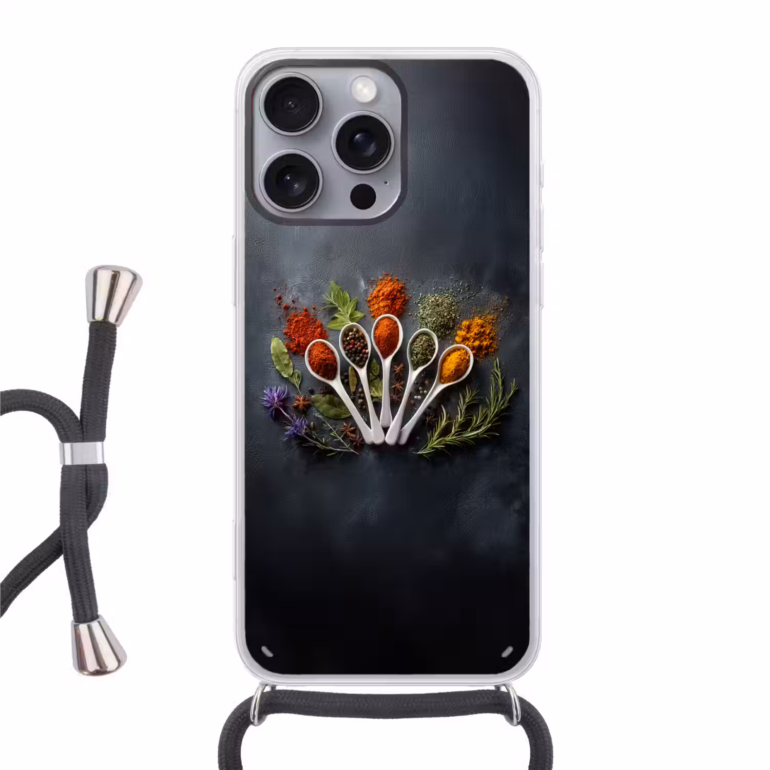 Lepels - Wit - Poeder - Kruiden Hoesje iPhone 16 Pro Max met koord klein -3d