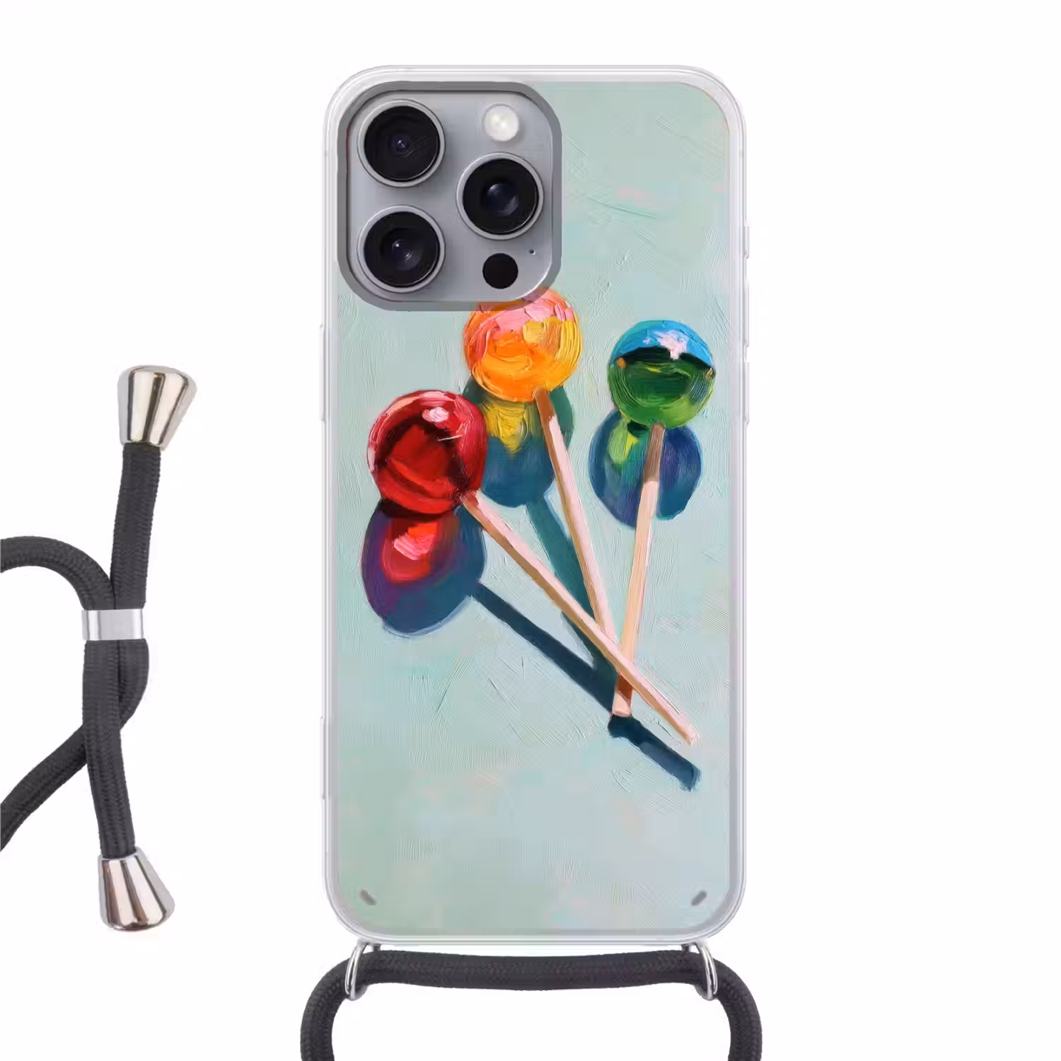 Lollys - Schaduw - Drie - Blauw Hoesje iPhone 16 Pro Max met koord klein -3d