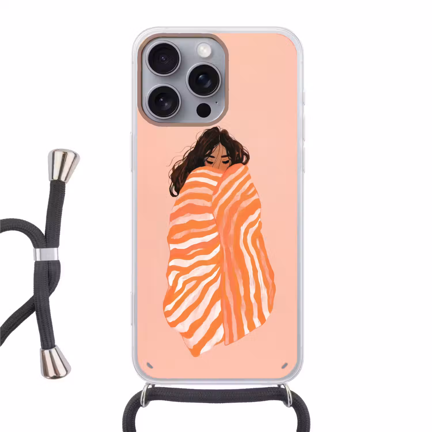 Meisje - Deken - Gestreept - Oranje Hoesje iPhone 16 Pro Max met koord klein -3d