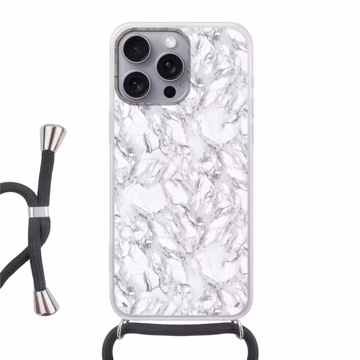 Marmer - Gelaagd - Brekend - Grijsstructuur Hoesje iPhone 16 Pro Max met koord klein 804 -3d
